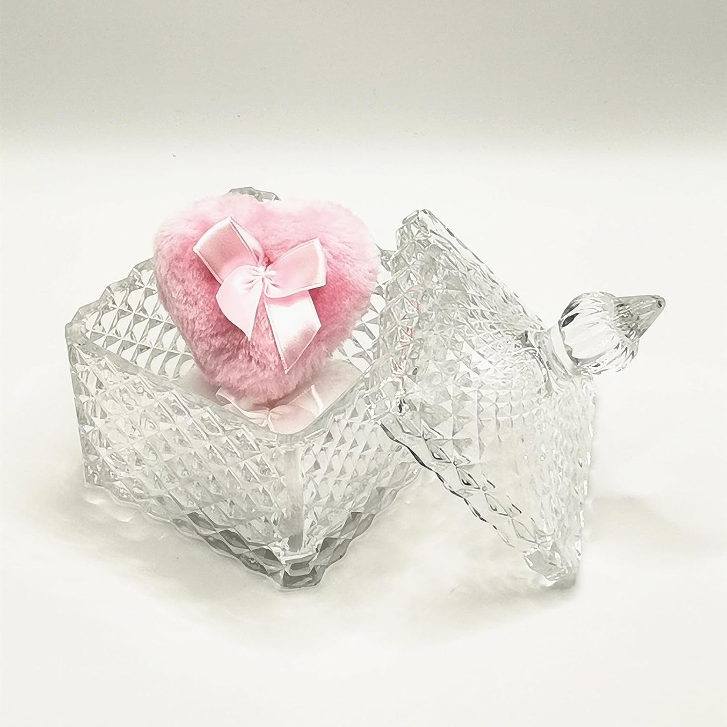 Body Powder Puff and Container - Glass Dusting Powder Container with 2 Soft Puffs Vintage Powder Puff Case for Women & Girls (3.93x3.93x5.9 H in)-GRB009-Transparent