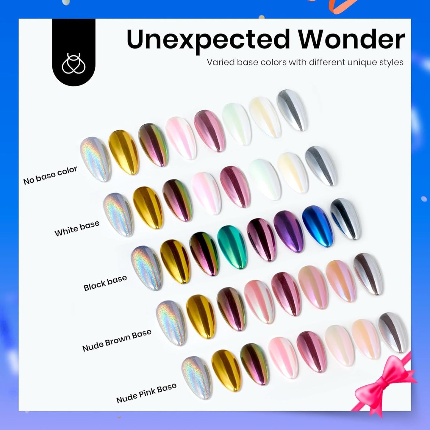 Beetles Metallic Chrome Nail Powder Kit Black White Colors Gel Polish Mirror Effect Holographic Metallic Nail Polish Chrome Manicure Art Decoration Glitter Nail Powder for Women