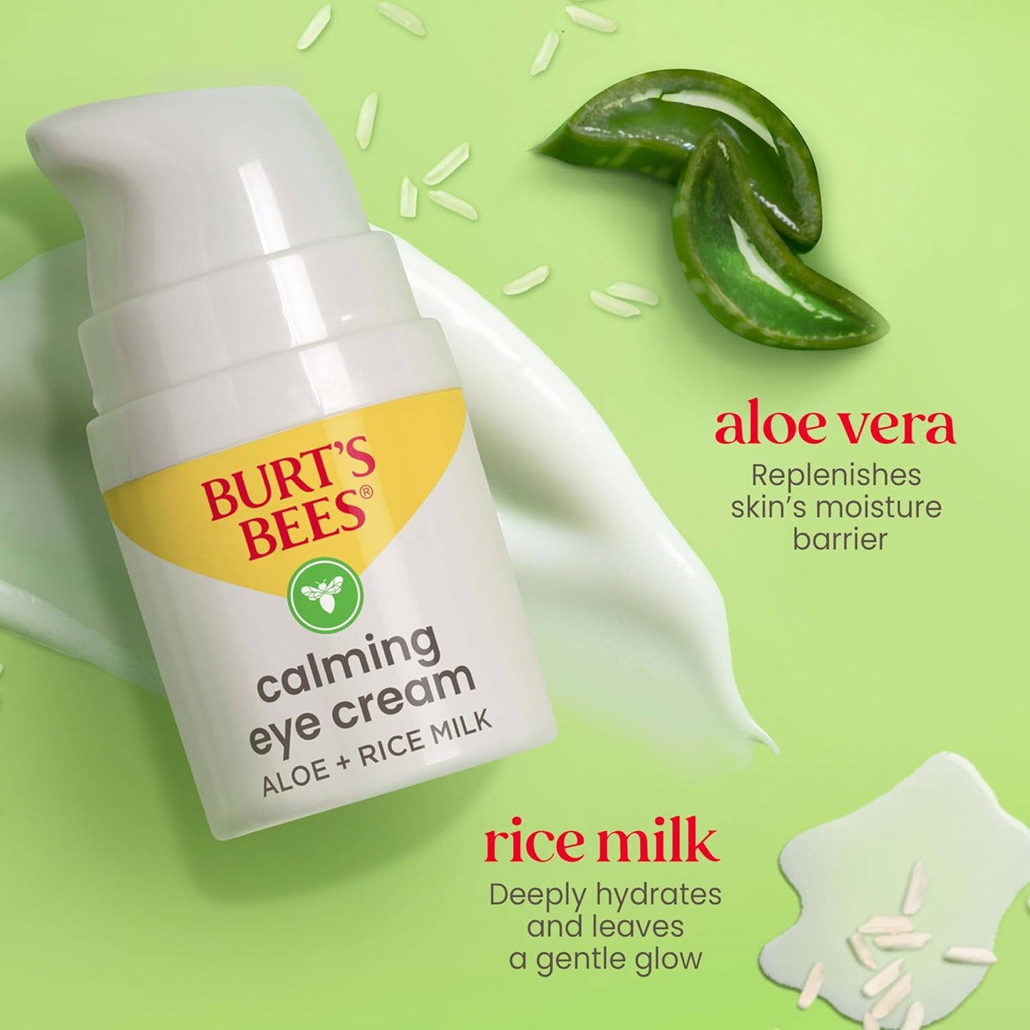 Burt's Bees Calming Eye Cream with Aloe and Rice Milk for Sensitive Skin, 0.5 Fluid Ounces, White