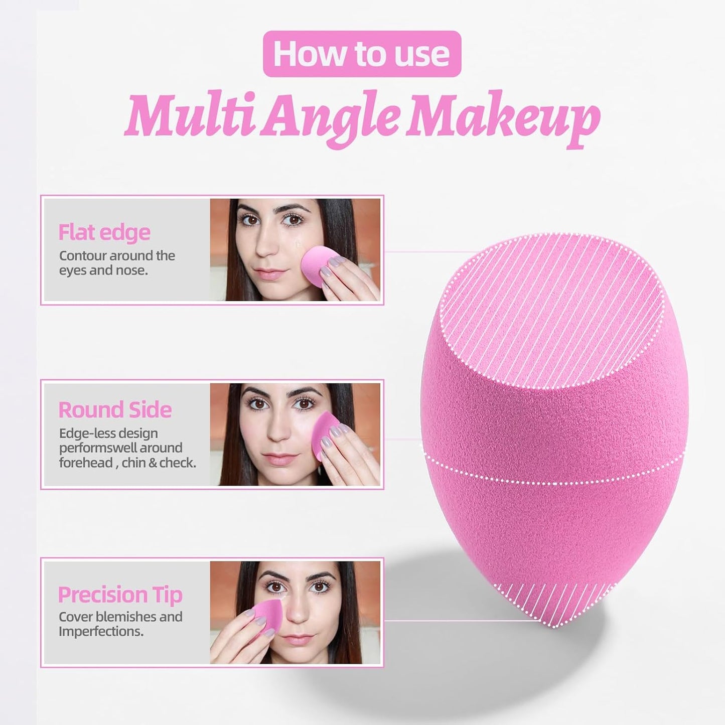 Makeup Sponge Set BS-MALL Blender Sponges 7 Pcs for Liquid, Cream, and Powder, Multi-colored with 1 Mini Makeup Sponge Pink (A-HotPink)