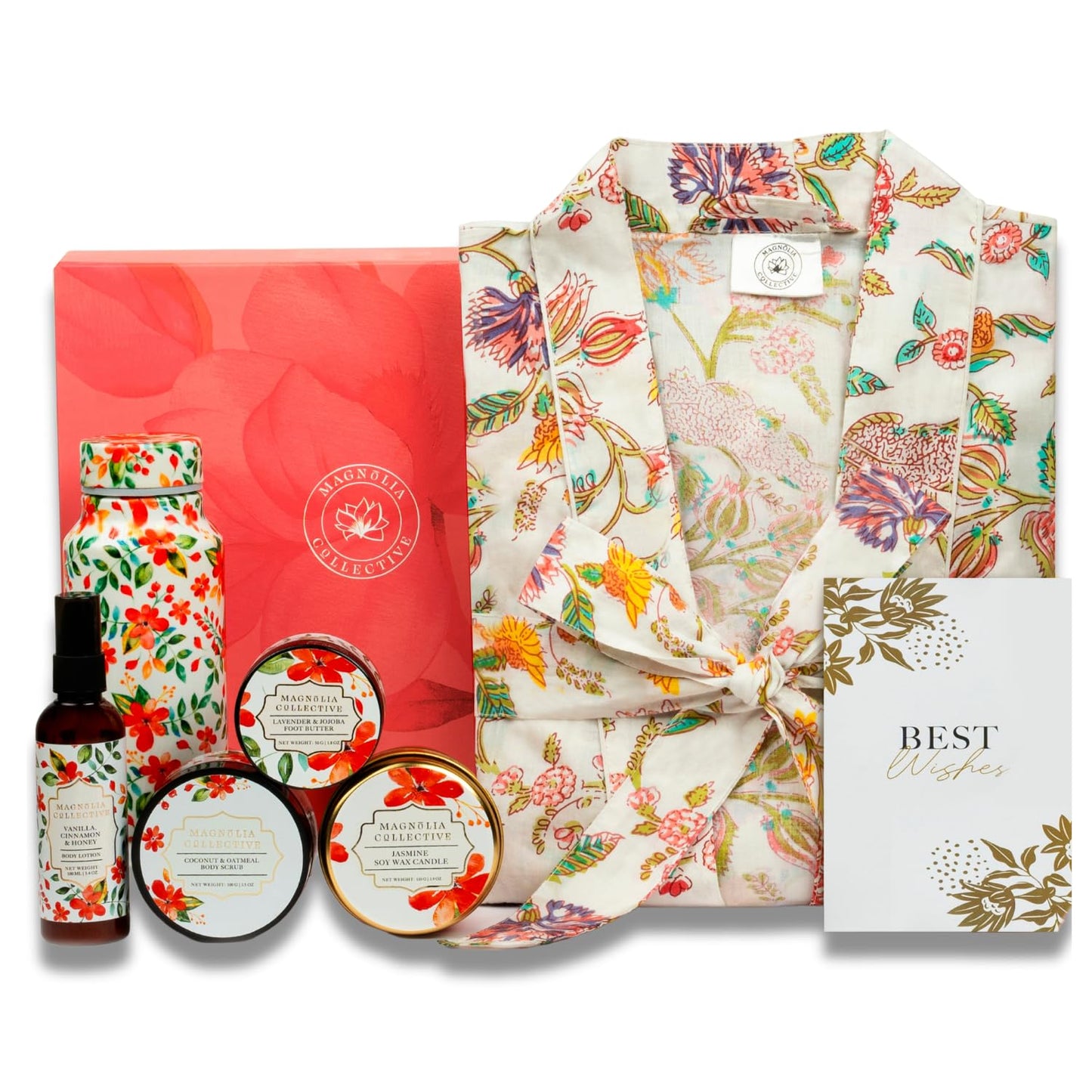 Spa Gift Set with Robe - 7 pc for New Mothers Postpartum Moms & Expecting- Luxurious Gift Set w Jasmine Candle Honey Lotion Coconut Oatmeal Body Scrub - All-Natural for Self-Care. Push present.