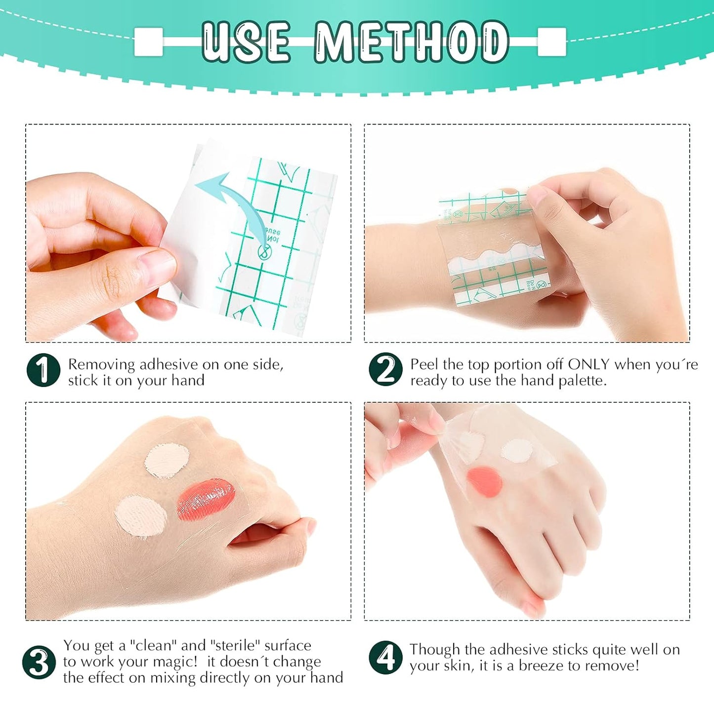 50 Pieces Hand Palette, Single Use Makeup Hand Palette Disposable Adhesive Palettes Cosmetic Makeup Palette for Every Makeup Artist (3 x 3 Inch)