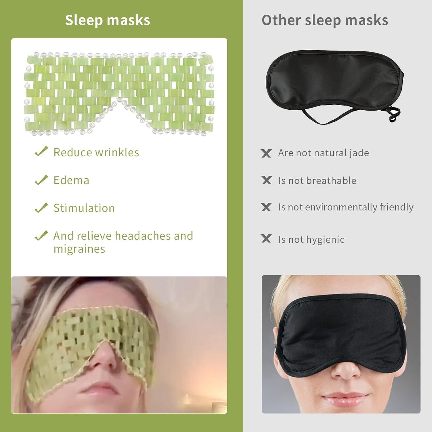 Jade Eye Mask 2pcs - Facial Cooling Mask with 100% Real Jade for Hot & Cold Therapy to Reduce Wrinkles, Puffiness, Migraines, and Anti-Aging