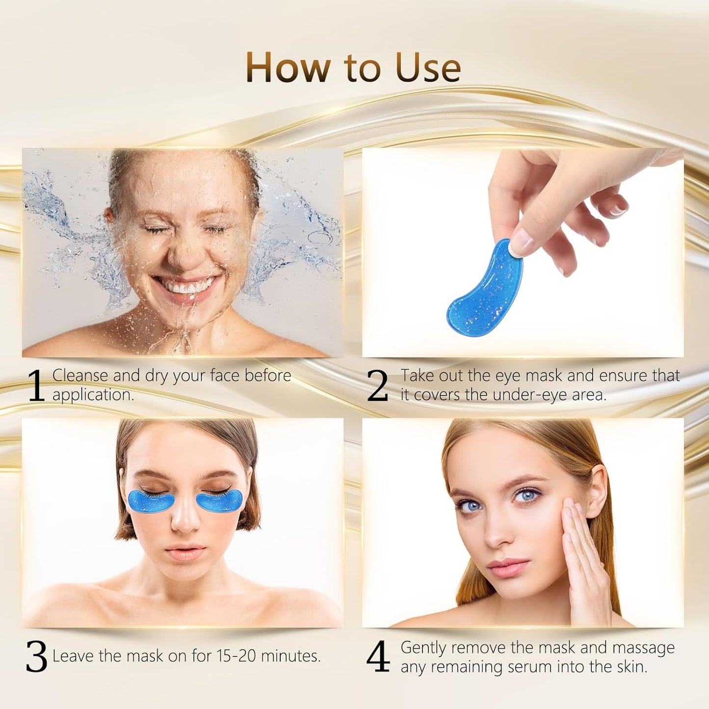 Under Eye Patches for Dark Circles and Puffy Eyes (36 Pairs), Golden Eye Mask with Retinol, Collagen,Hyaluronic Acid,Rose, Aloe Vera for Eye Treatment Skin Care for Men & Women