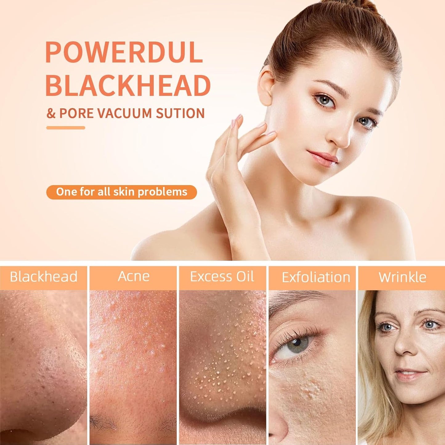 2025 Pore Vacuum, USB Rechargeable Blackhead Remover Vacuum,3 Levels Adjustable Pore Vacuum Blackhead Remover, with 5 Suction Power,6 Probes,Face Vacuum Pore Cleanser for Women & Men-White