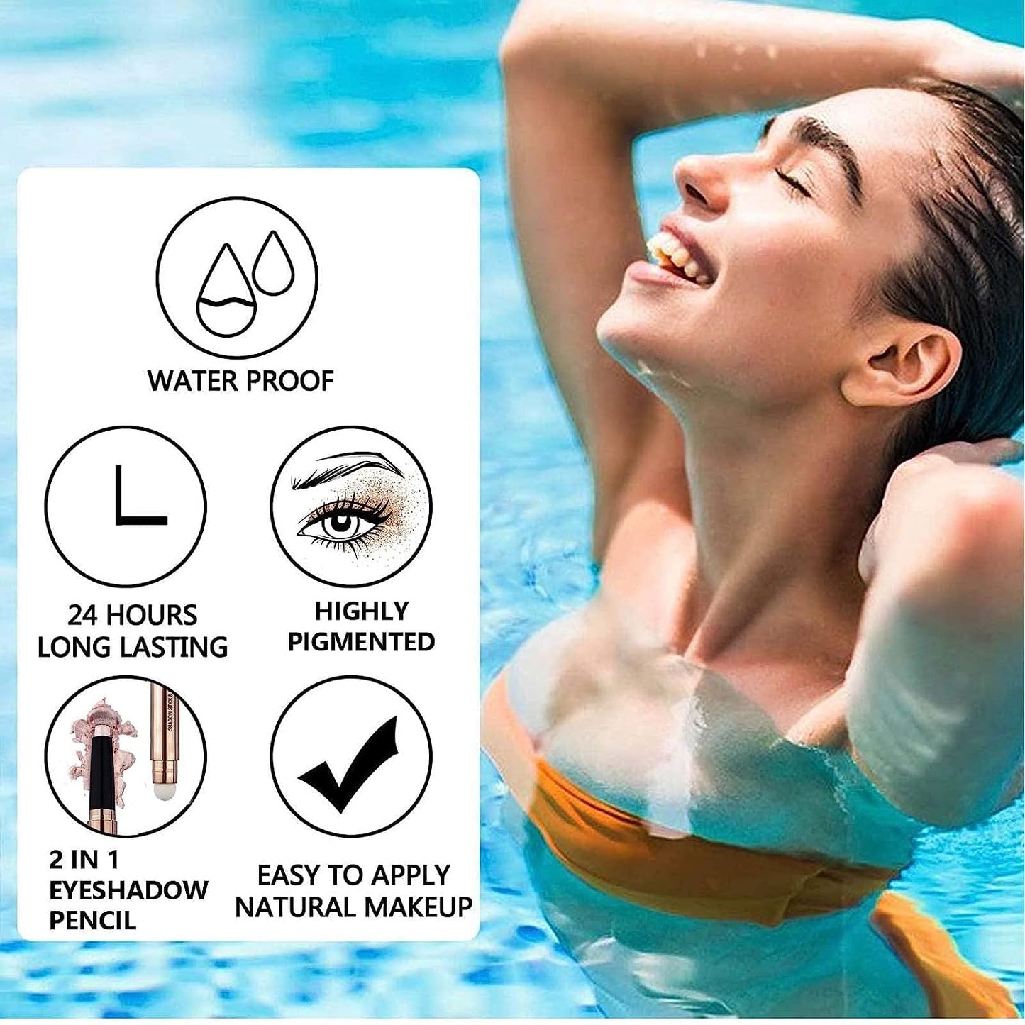 Warm gold Eyeshadow Stick And Sponge Makeup Brush, Smooth Cream Shimmer Shadow Pencil Long Lasting Waterproof Eye Shadow Highlighter, Hypoallergenic Highlighter Multi-Dimensional Eyes Look 03