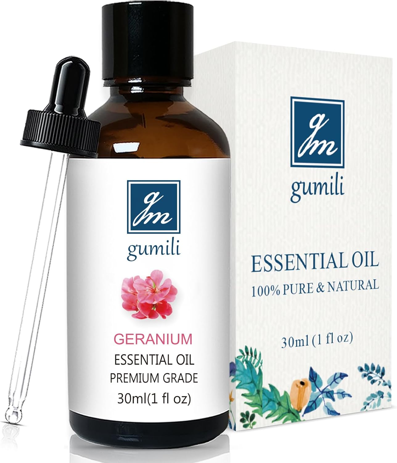 Geranium Essential Oil 1 Oz, 100% Pure Geranium Oil for Diffuser, Skin, Hair, Face, Soap & Candle Making, Aromatherapy & Massage