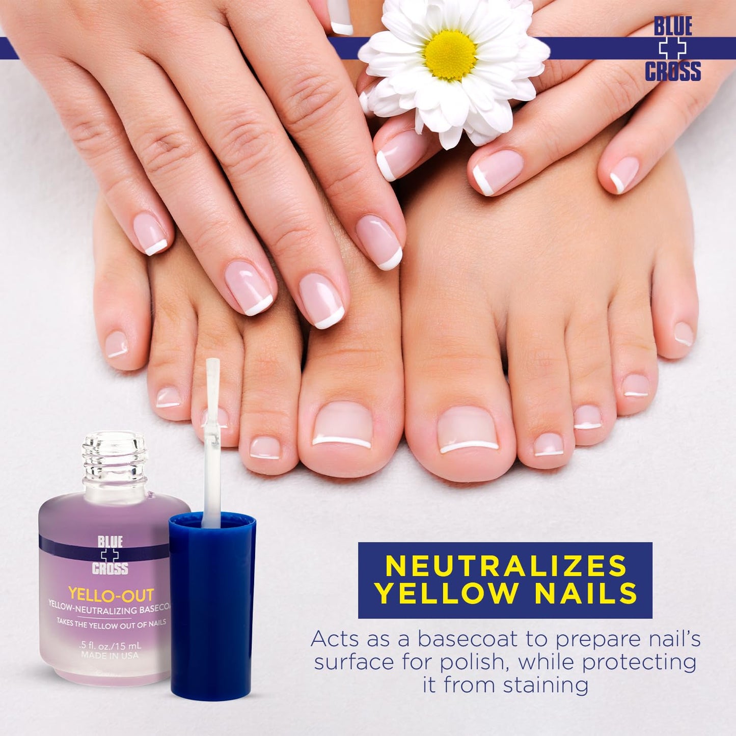 Blue Cross Professional Nail Care Cuticle Remover Liquid with Lanolin (6oz) + Yello Out Purple Toner Nail (0.5oz), 2 Pack Bundle