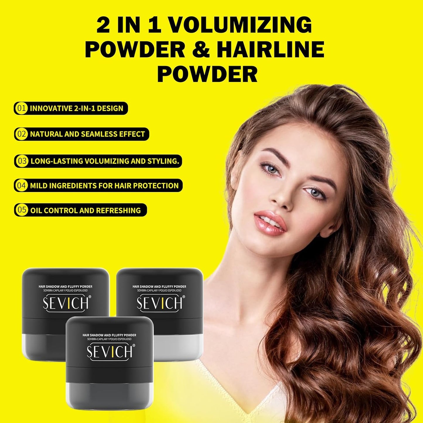 SEVICH 2-in-1 Hairline Powder & Volumizing Powder for Gray Coverage & Fluffy Roots – Oil-Absorbing, Natural-Looking, Travel-Friendly with Mirror – Black 6.5g