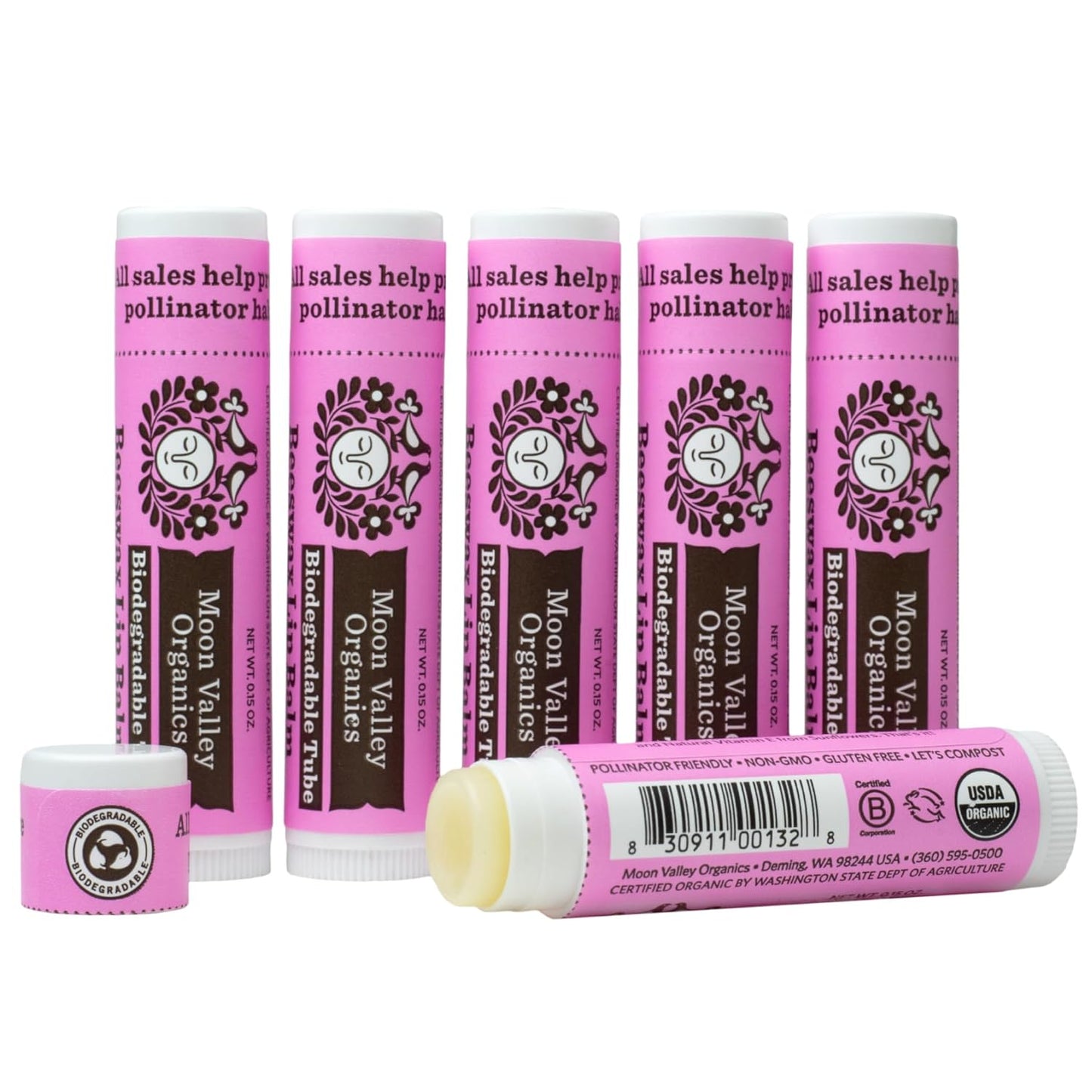 Moon Valley Organics Beeswax Lip Balm for Moisturizing Lips and Cuticles (JUICY BLACKBERRY, 6-Pack)