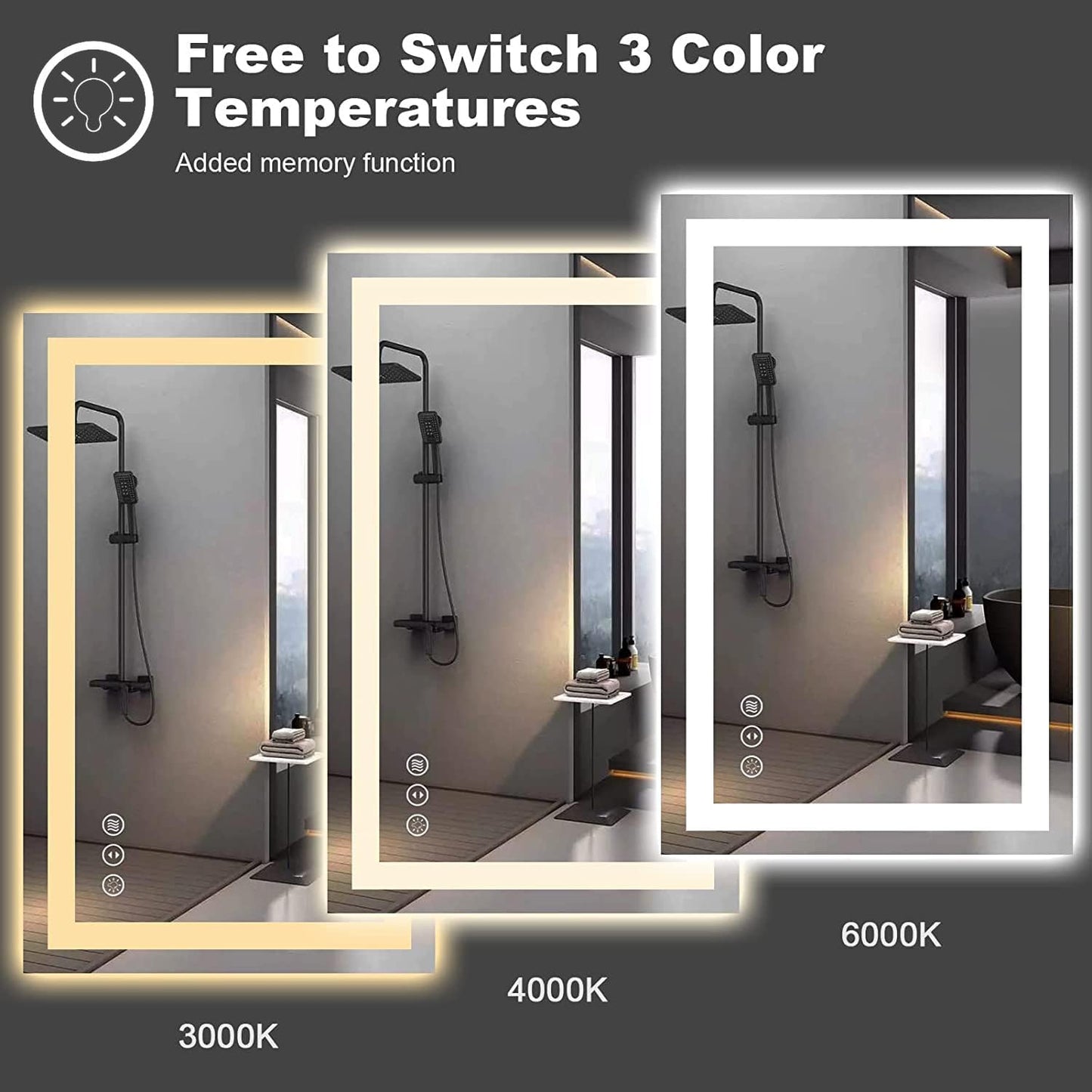 Amorho LED Bathroom Mirror 38'' X38'' with Front and Backlit, Stepless Dimmable Wall Mirrors with Anti-Fog, Shatter-Proof, Memory, 3 Colors, Double LED Vanity Mirror