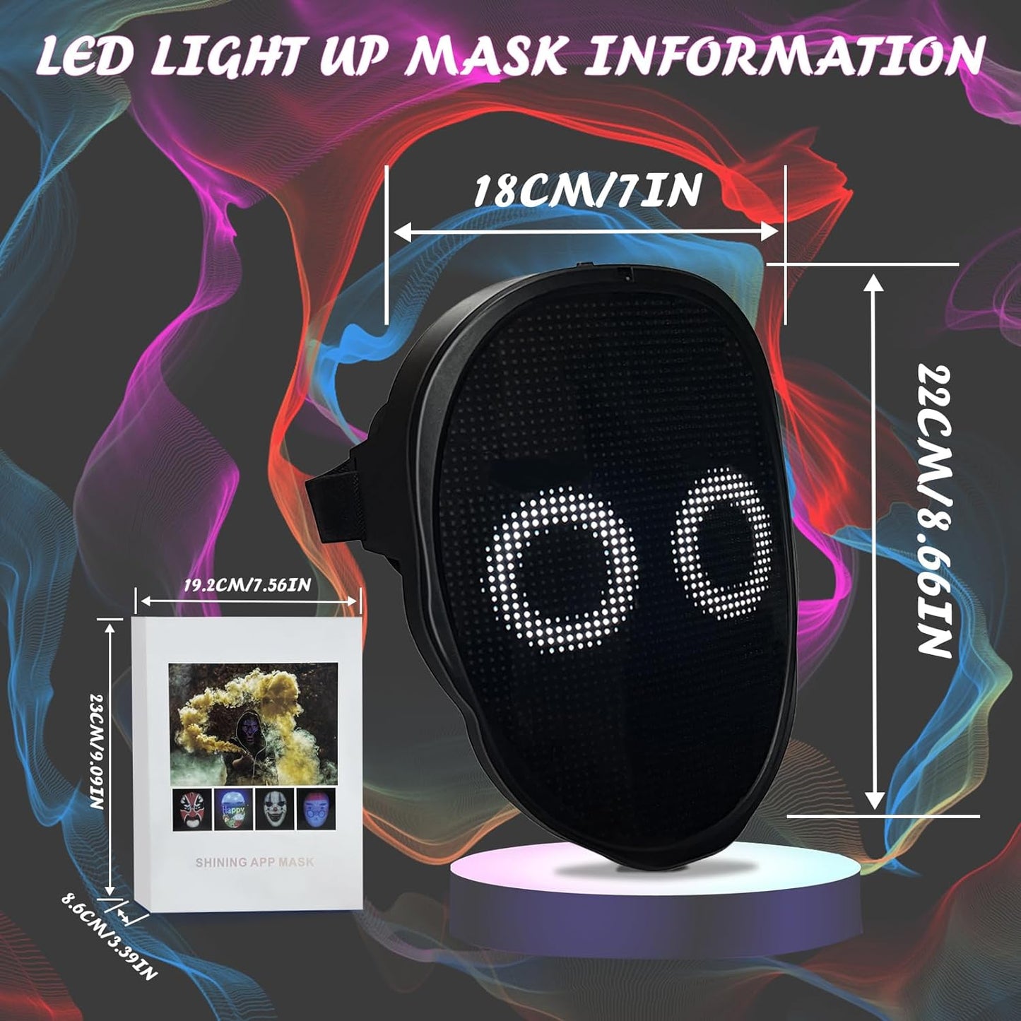 Depointer Life Led Mask with Rechargeable Bluetooth-compatible App Controlled, Customizable led mask, Lighted Face Transforming Mask, unisex-Adult