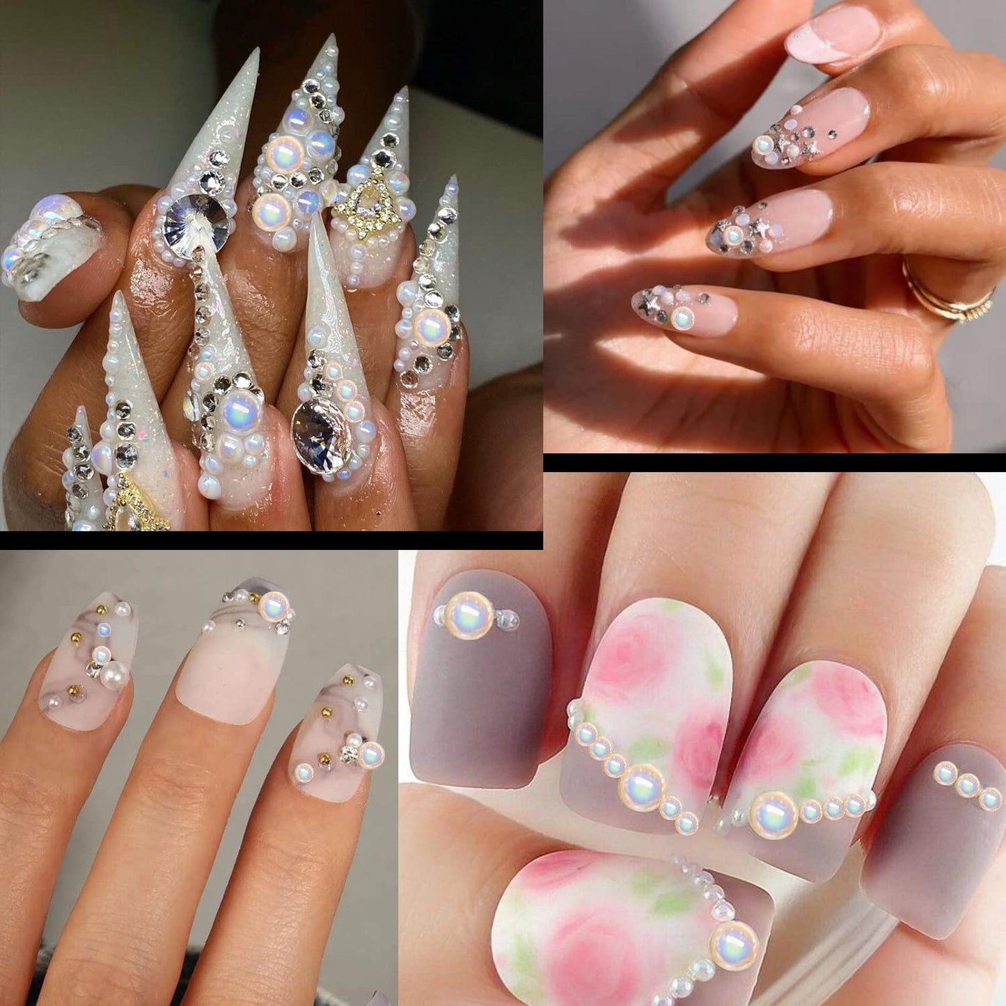 Flat Back Rhinestone+Half Round Pearl Kits Colorful Rhinestones+Beige AB Pearls With Picker Pencil And Tweezer For Home DIY And Professional Use