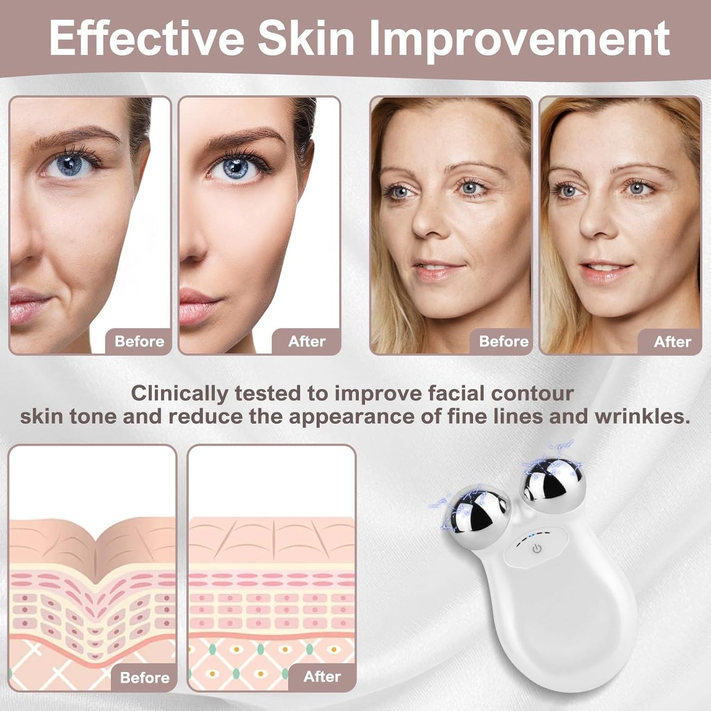 Microcurrent Face Device, USB Microcurrent Facial Shaping Tool for Facial Wrinkle Removal and Anti-Aging，Mini Microcurrent Face Lift Device for Face Lifting and Facial Sculpting (White)
