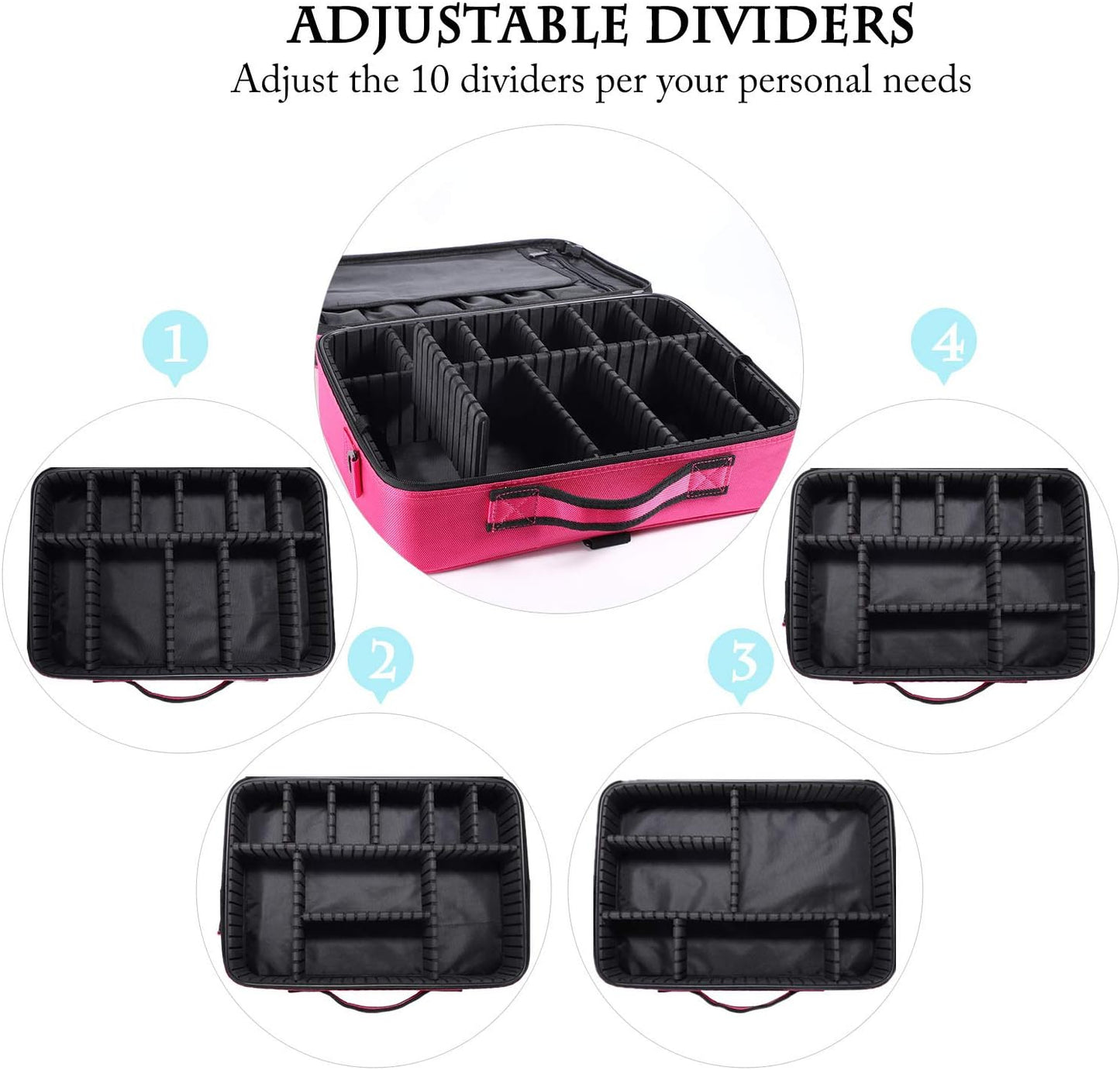 JOURMON Travel Makeup Case Portable Makeup Train Case Organizer Cosmetic Bag with Adjustable Dividers and Shoulder Strap for Makeup Brushes Toiletry Travel Accessories(Rose Red, L)