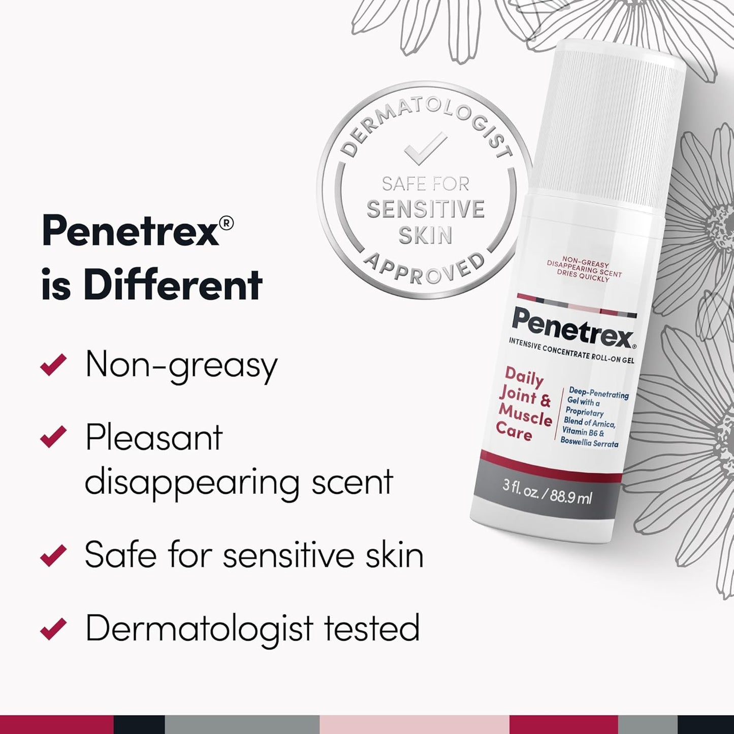 Penetrex Joint & Muscle Therapy - Soothing Gel for Back, Neck, Hands, Feet - Premium Whole Body Rub with Arnica, Vitamin B6 & MSM - 3oz Roll On Gel (3-Pack)