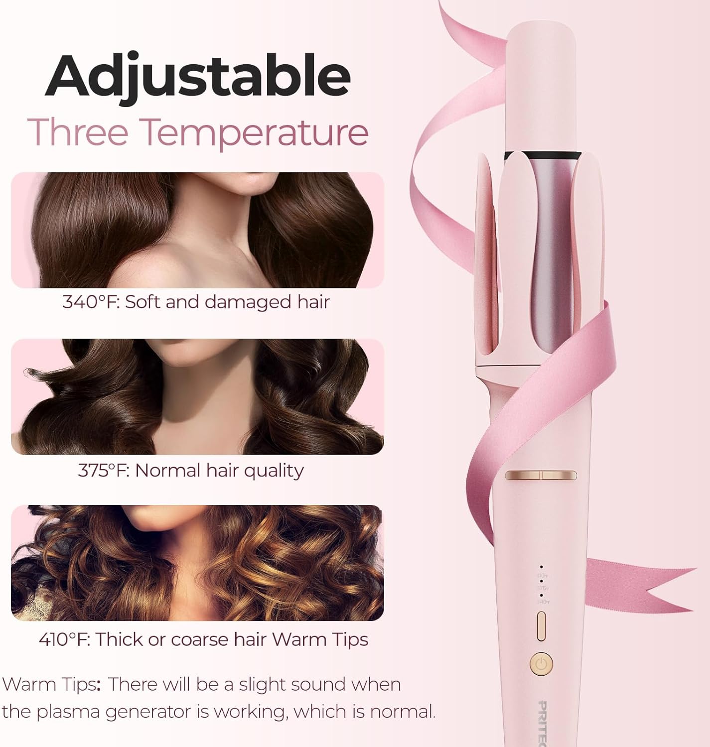 Automatic Curling Iron 1 1/4 Inch, Rotating Ionic Hair Curler Wand with 3 Temperatures, Anti-Scald, Auto Shut-Off Spin Iron for Hair Styling, Pink