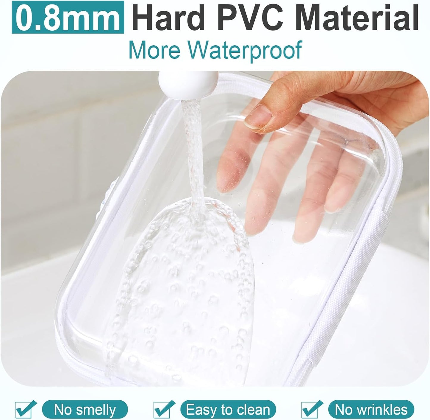 Sanwuta 6 Pcs Clear Hard Zipper Case Pencil Pouches Hard Plastic Zipper Pouches Makeup Bag Transparent Cases for Snacks Plastic Storage Organizer Box for Travel(White,7.09 x 5.12 x 2 Inch)