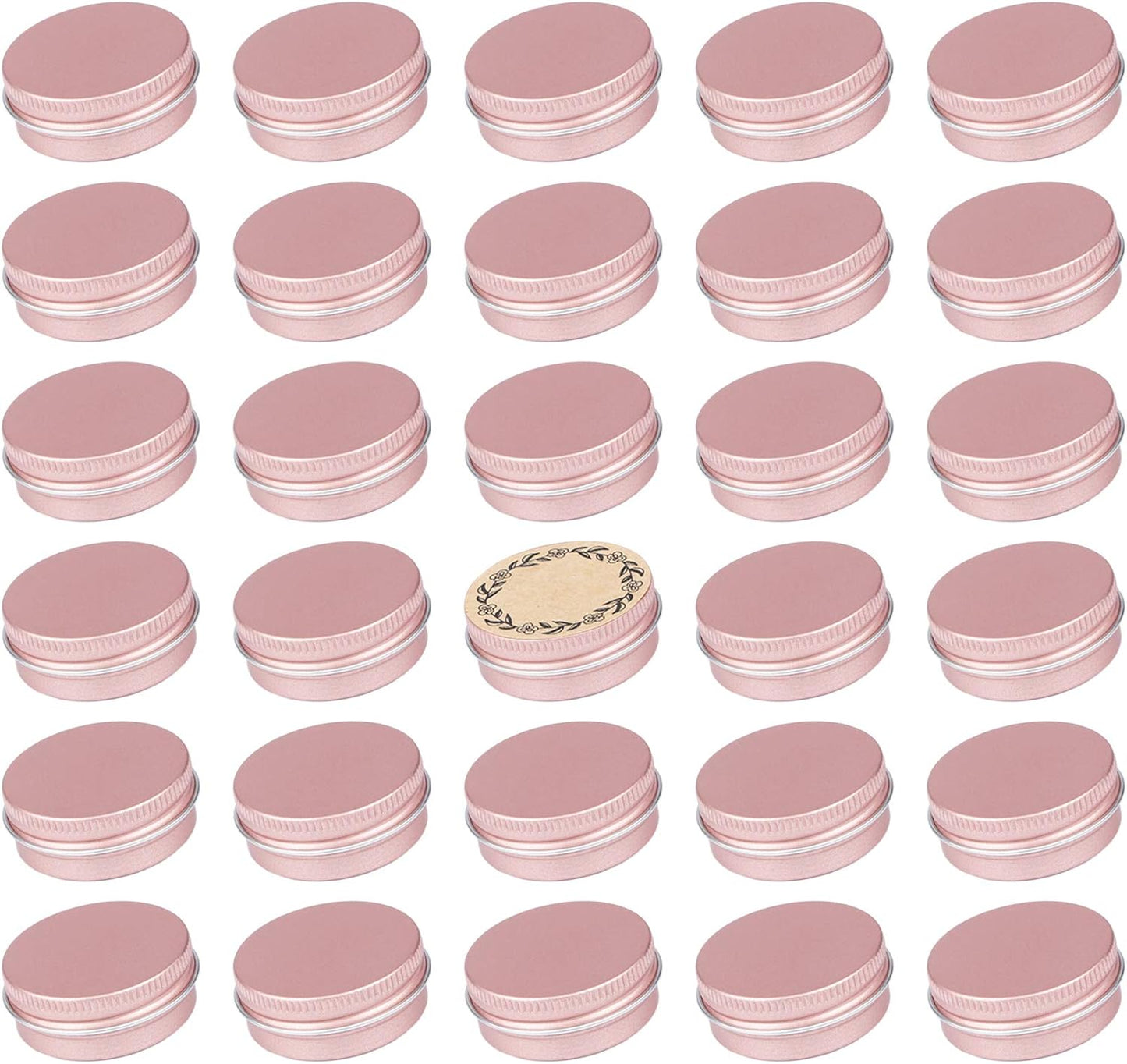 0.5 oz Screw Top Aluminum Tin Jar with Screw Lid and Blank Labels (Rose Gold - Pack of 32)