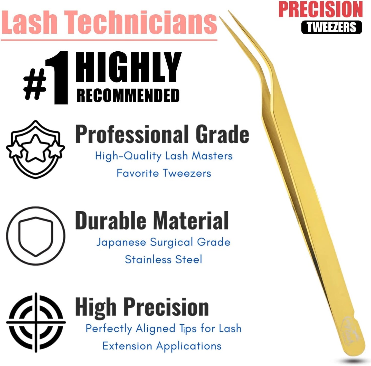 My Lash Tools New Isolation Lash Tweezers For Eyelash Extensions Best for Individual Isolation & Classic Lashes Japanese Stainless Steel Lightweight Precision Lashing Twisers (Gold)