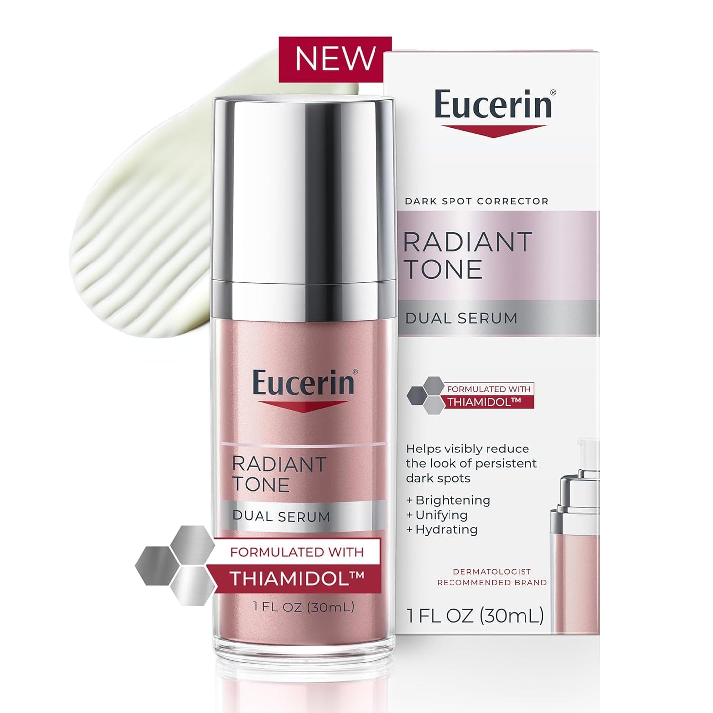 Eucerin Radiant Tone Dual Serum Dark Spot Corrector, Dark Spot Serum with Thiamidol and Hyaluronic Acid, Helps Visibly Reduce the Look of Persistent Dark Spots, 1 Fl Oz Bottle