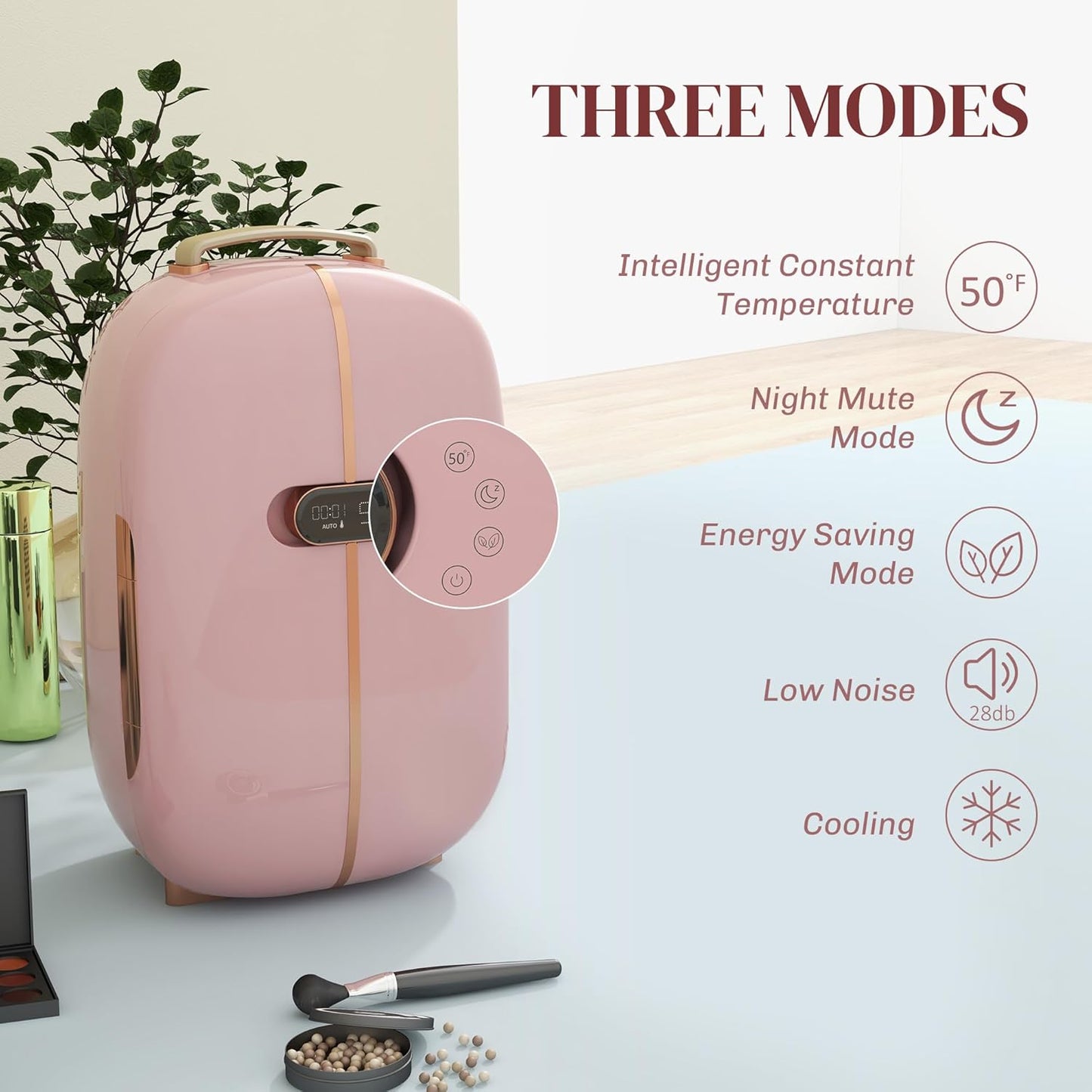 HOMCOM Portable Skincare Fridge with LED Display, 12L Mini Fridge for Beauty, Makeup and Cosmetics, Small Refrigerator Cooler for Bedroom, Home Office, Desktop, Pink