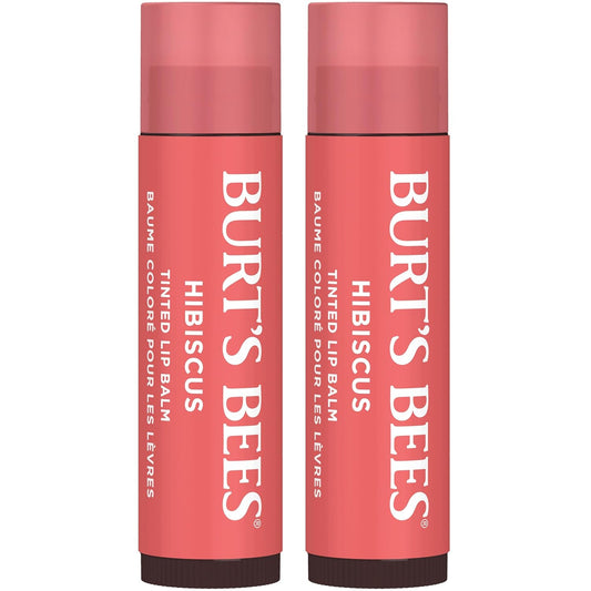 Burt's Bees Lip Tint Balm with Long Lasting 2 in 1 Duo Tinted Balm Formula, Color Infused with Deeply Hydrating Shea Butter for a Natural Looking Buildable Finish, Soft Hibiscus (2-Pack)