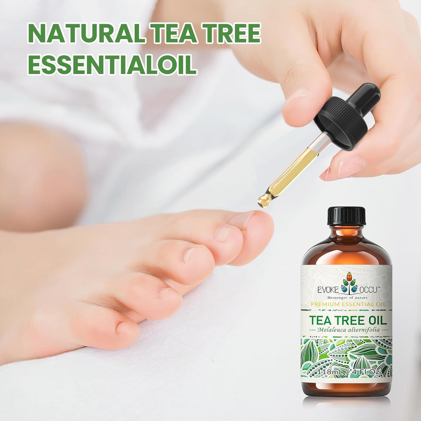 EVOKE OCCU 100% Pure Tea Tree Oil, for Skin, Face, Toenails, Add to Body Wash, Soap, Foot Soak - 4 FL Oz