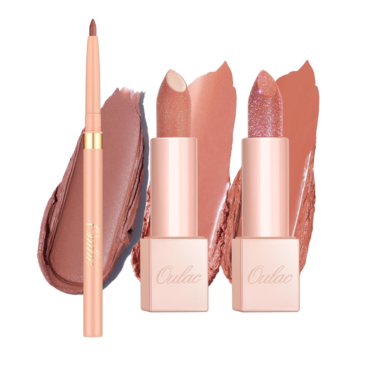 Oulac Lipstick & Lipliner Set 3PCS High Impact Lipcolor with Moisturizing Formula, Vegan Beauty, Full-Coverage Lip Color, Gift Lipstick for Women, LL03+PG07+PG11