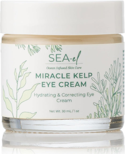 Miracle Sea Kelp Eye Cream Hydrating & Correcting Yerba Mate Caffeine & Hyaluronic Acid for Dark Circles Bags & Puffiness - Daily Anti Aging Moisturizer for Women & Men, Vegan - 1 Oz