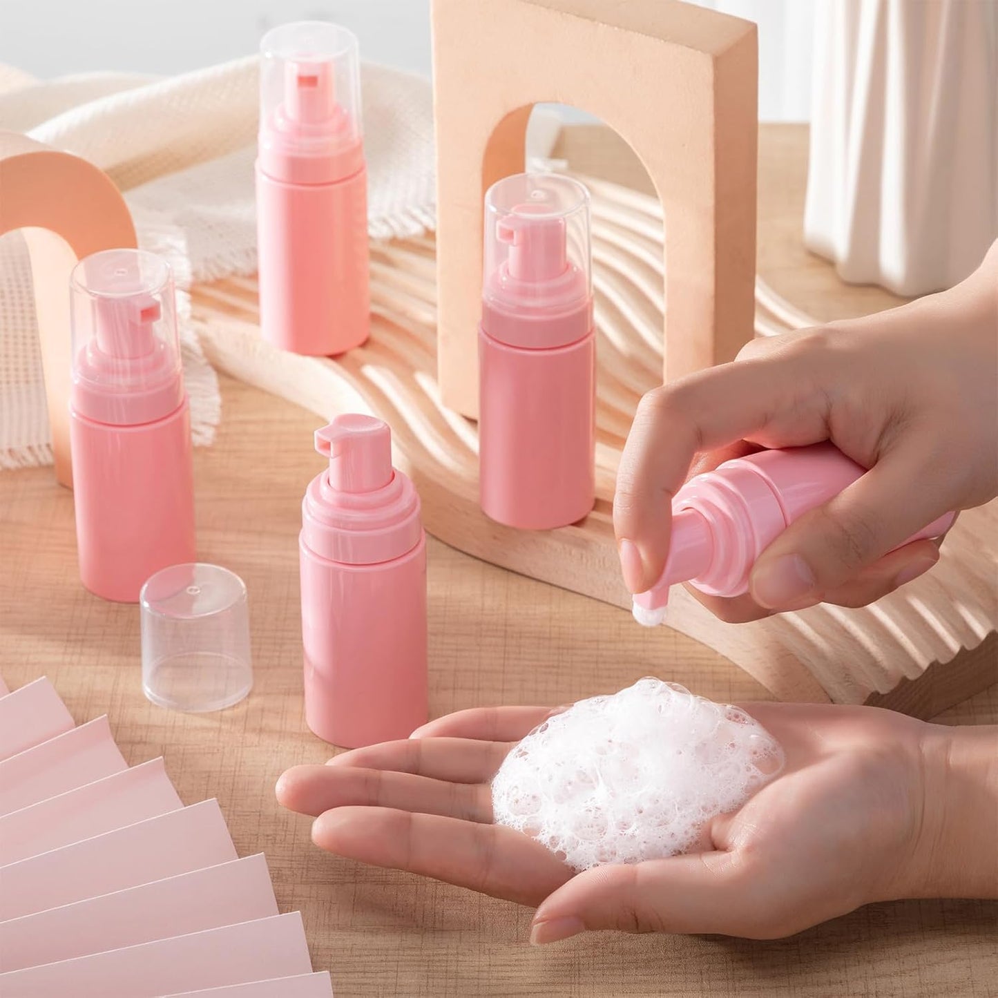 50pcs Foam Pump Bottles 1oz/30ml Plastic Mini Empty Dispenser DIY Travel Face Cleanser Mousse Soap Foam Bottle Refillable Hand Soap Eyelash Shampoo Cosmetics Portable Travel Pack(Pink)