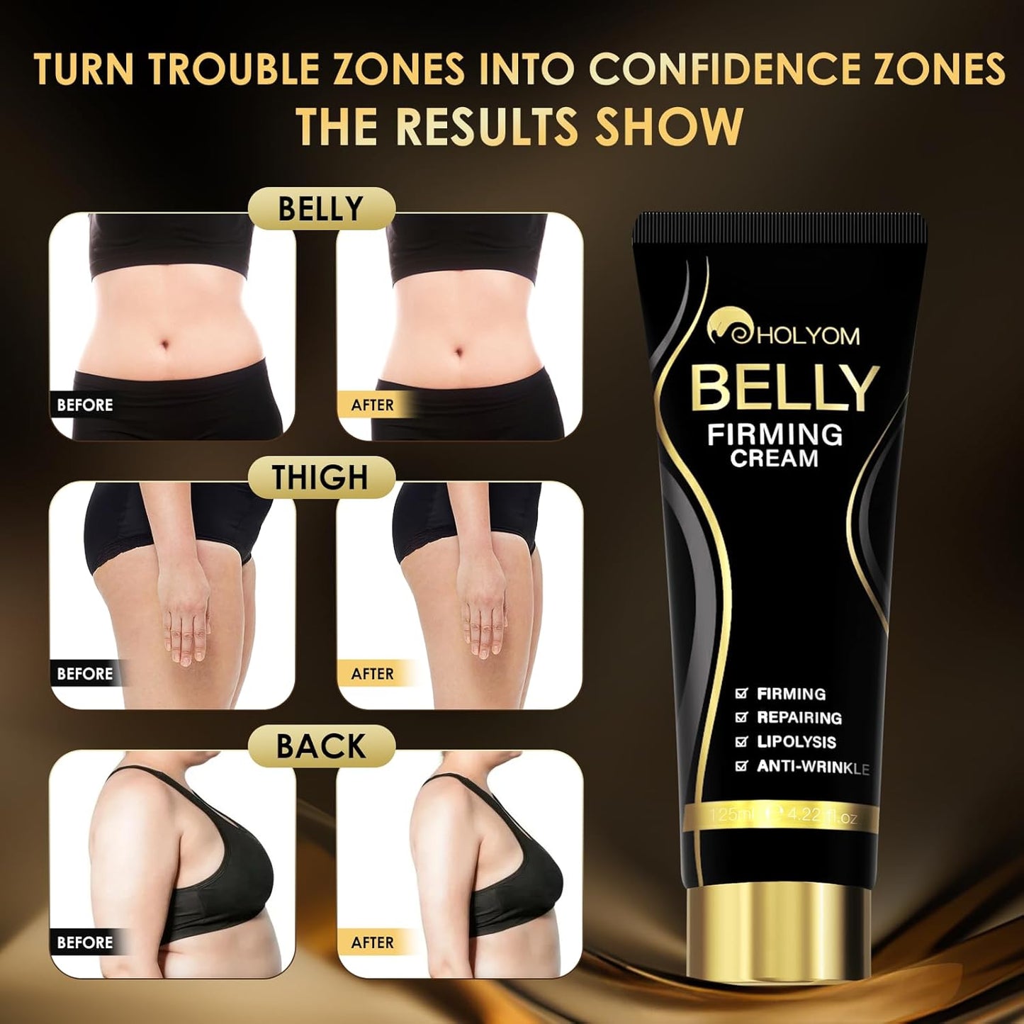 B Flat Belly Firming Cream - Premium Skin Tightening Cream for Stomach，Thighs & Butt， Skin Smoothing Moisturizer for Women and men, 4.22 fl oz