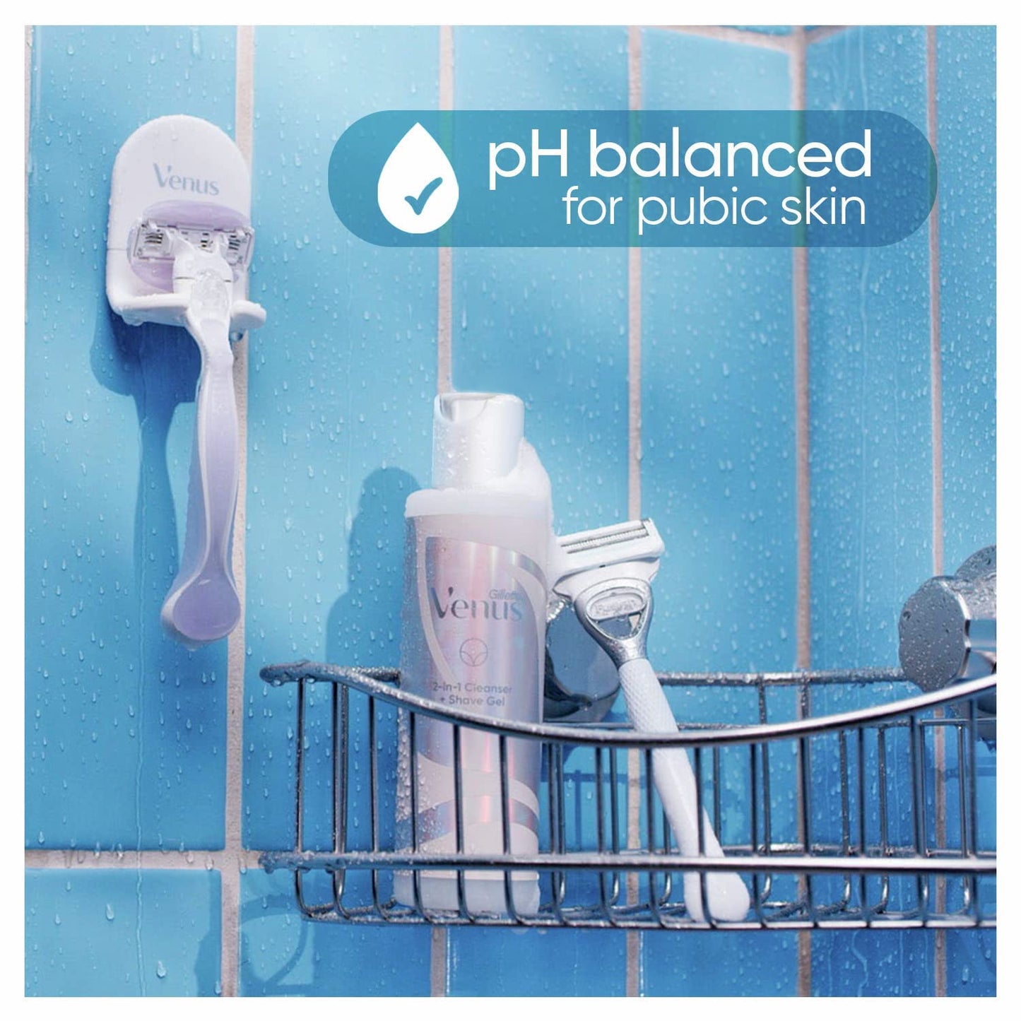 Gillette Venus for Pubic Hair and Skin, 1 Razor Handle + 2 Blade Refills, 2-in-1 Cleanser + Shave Gel and Daily Soothing Serum