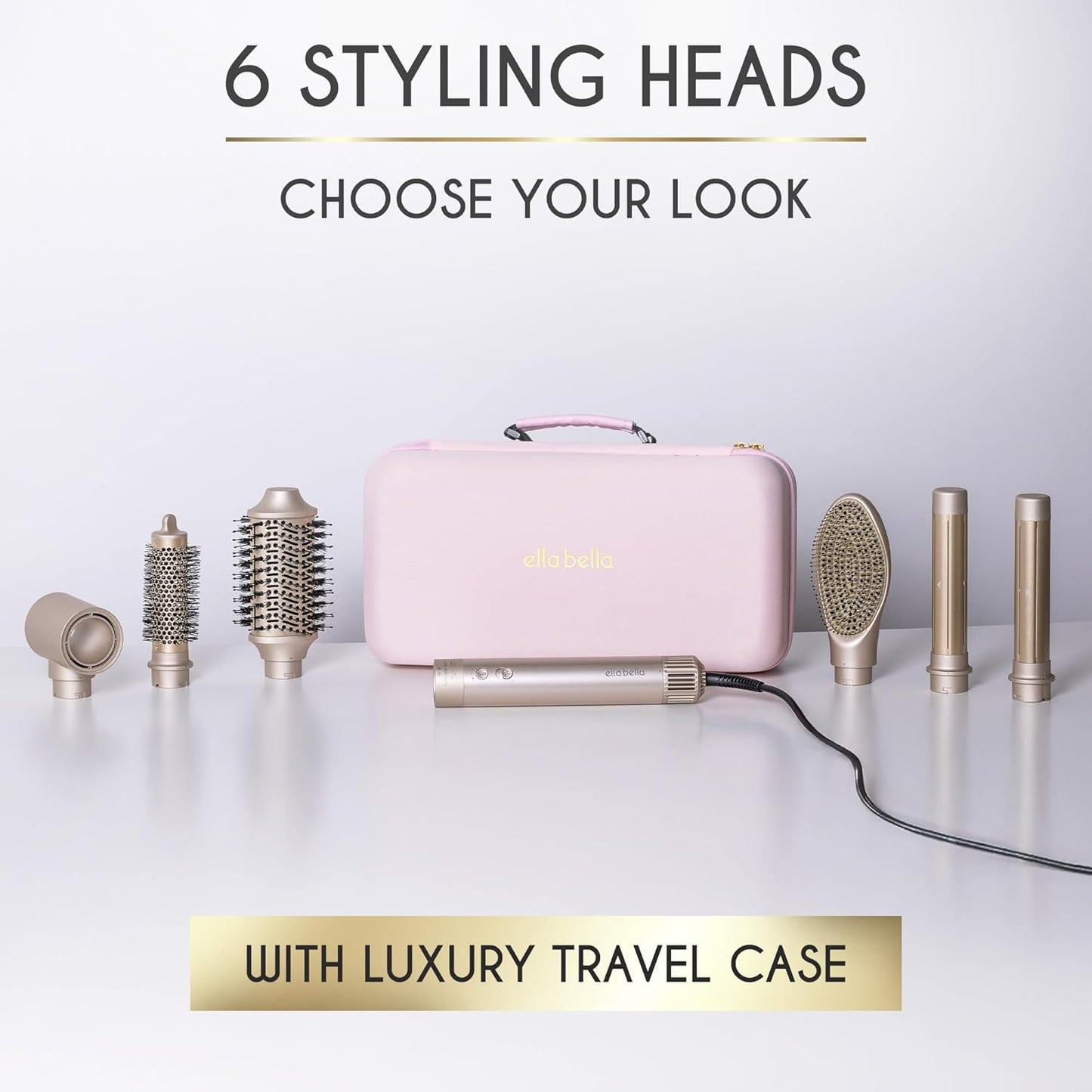 ELLA BELLA® 6 in 1 Professional Hot Air Styler • Powerful Hair Dryer & Straightener Set • Styling Without Heat Damage • Fast Drying Curling Volumizing Straightening • Includes Protective Travel Case