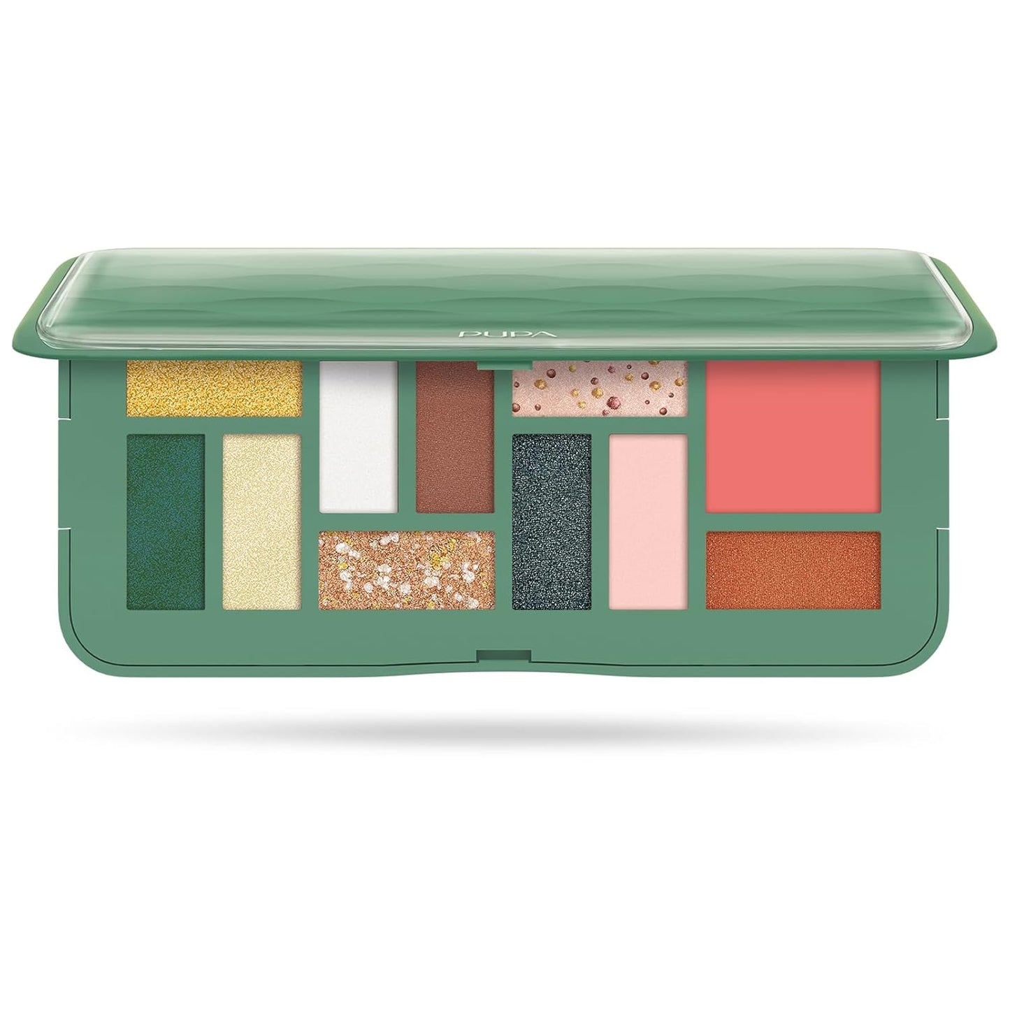 Pupa Milano Make-Up Palette M, 002 Green, 0.42 oz - Eyeshadow Palette with Matte, Shimmer, Metallic Finishes - Highly Pigmented Eyeshadow, Blush Palette - 11 Blendable Eye Makeup Shades - Talc-Free