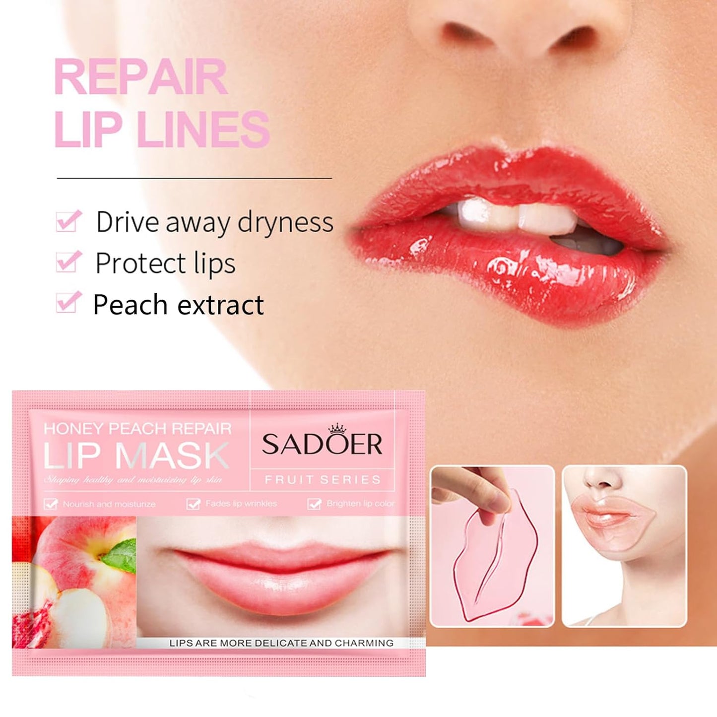 MEICOLY 30 Pads Eye and Lip Masks Sheet,Moisturizing Caviar Under Eye Mask,Hydrating Peach Lip Masks,Crystal Anti-Aging Eye Patches Dark Circle Remover with Box,15 Eye Mask+15 Lip Mask