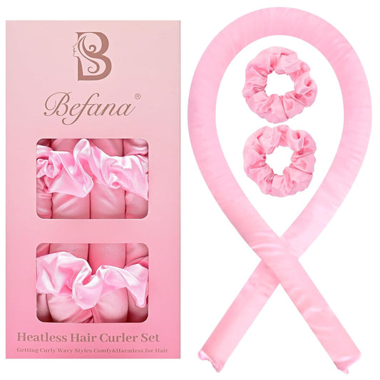 Satin Heatless Curling Set,Overnight Curls Hair Rollers with Hair Scrunchies,Sleep-Friendly Damage-Free Curlers for Soft Natural Waves (Pink)