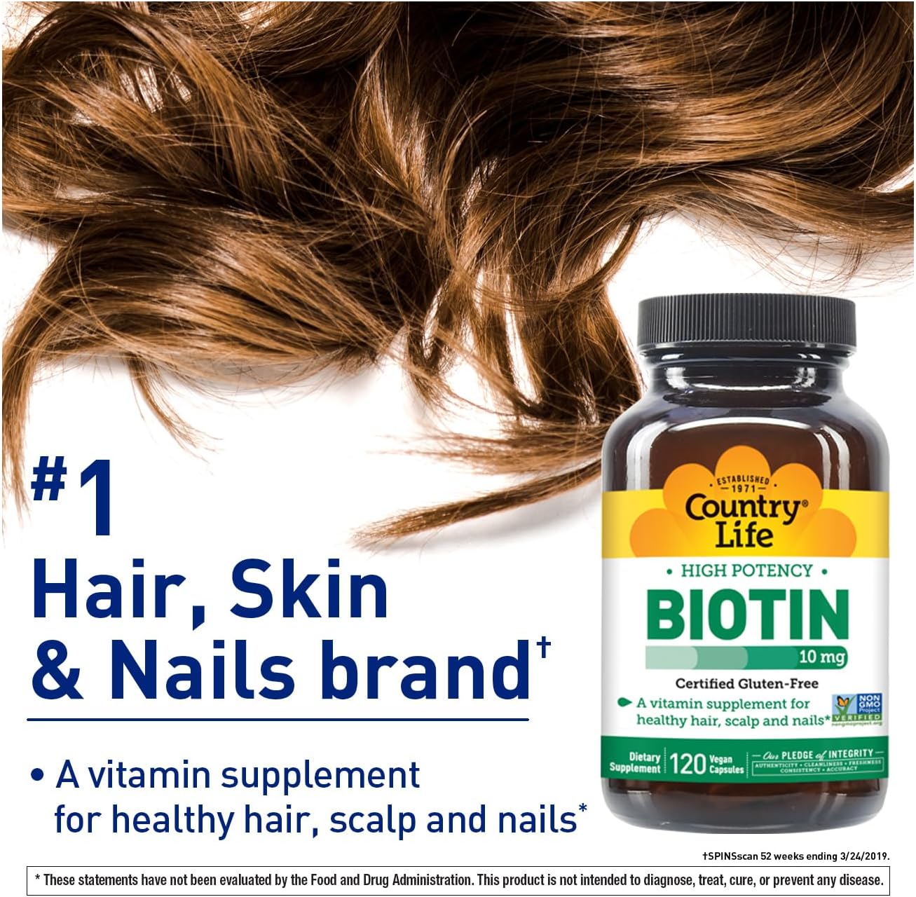 Country Life High-Potency Biotin 10mg - Vegan & Gluten-Free Biotin Supplement for Skin & Nails, Energy Metabolism - Biotin 10000mcg Capsules