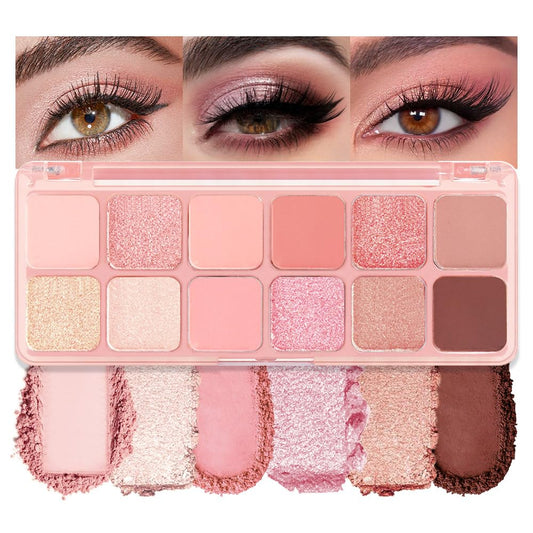 AMY'S DIARY 12Color Matte Shimmer Light Pink Eyeshadow Palette, Long-Lasting, and Highly Pigmented Eye Shadow. Elevate Your Eye Makeup– Unleash Your Unique Style