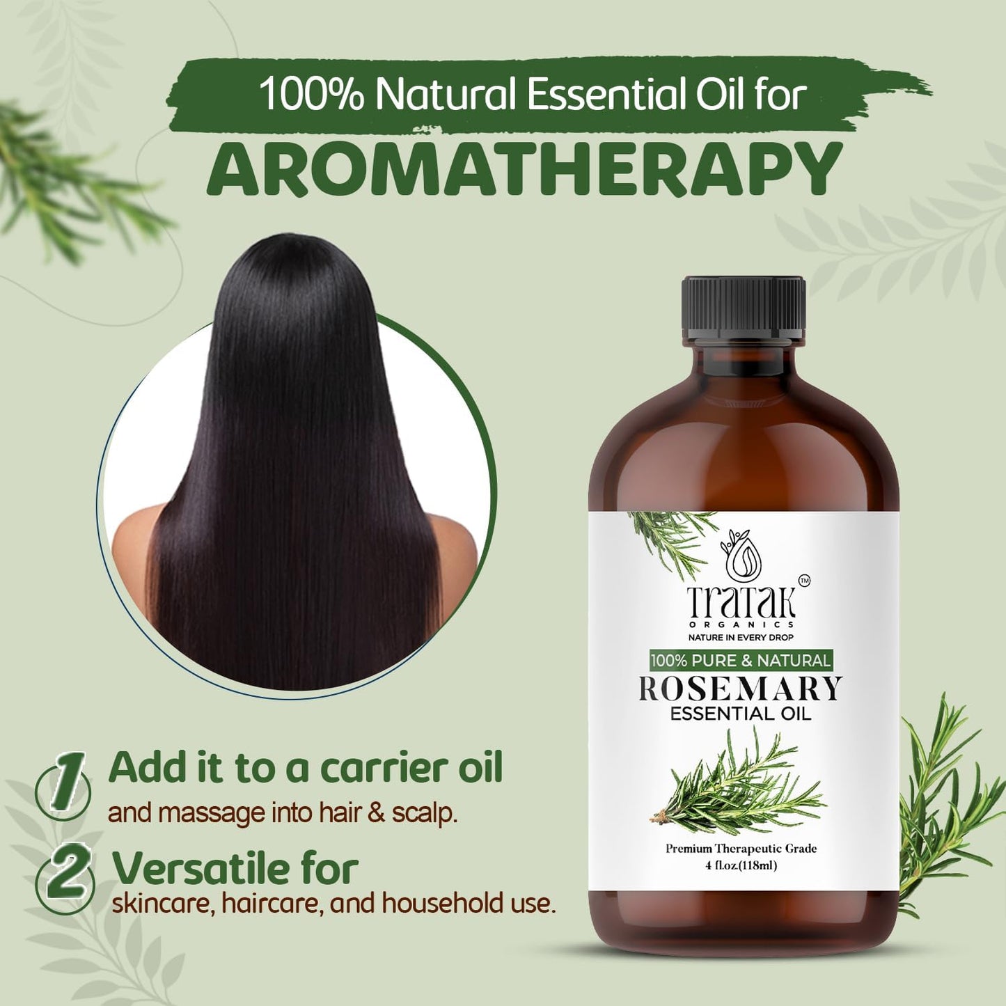 Rosemary Essential Oil 4 Fl Oz - 100% Pure and Natural Oil with Premium Dropper - Premium Therapeutic Grade Essential Oil for Hair Care, Hair Oiling, Scalp Massage and Aromatherapy