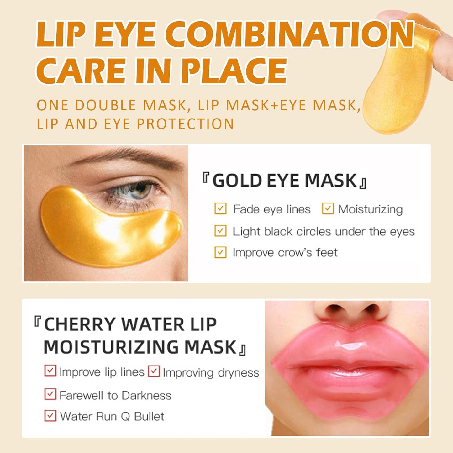 30PCS Lip Mask & Under Eye Mask,24K Gold Gel Eye Patches for Puffy Eyes&Pink Lip Masks Moisturizing the Lip & Eye Skincare,Reducing Fine Lines Dark Circleeye,Anti-Aging(Women/Men)