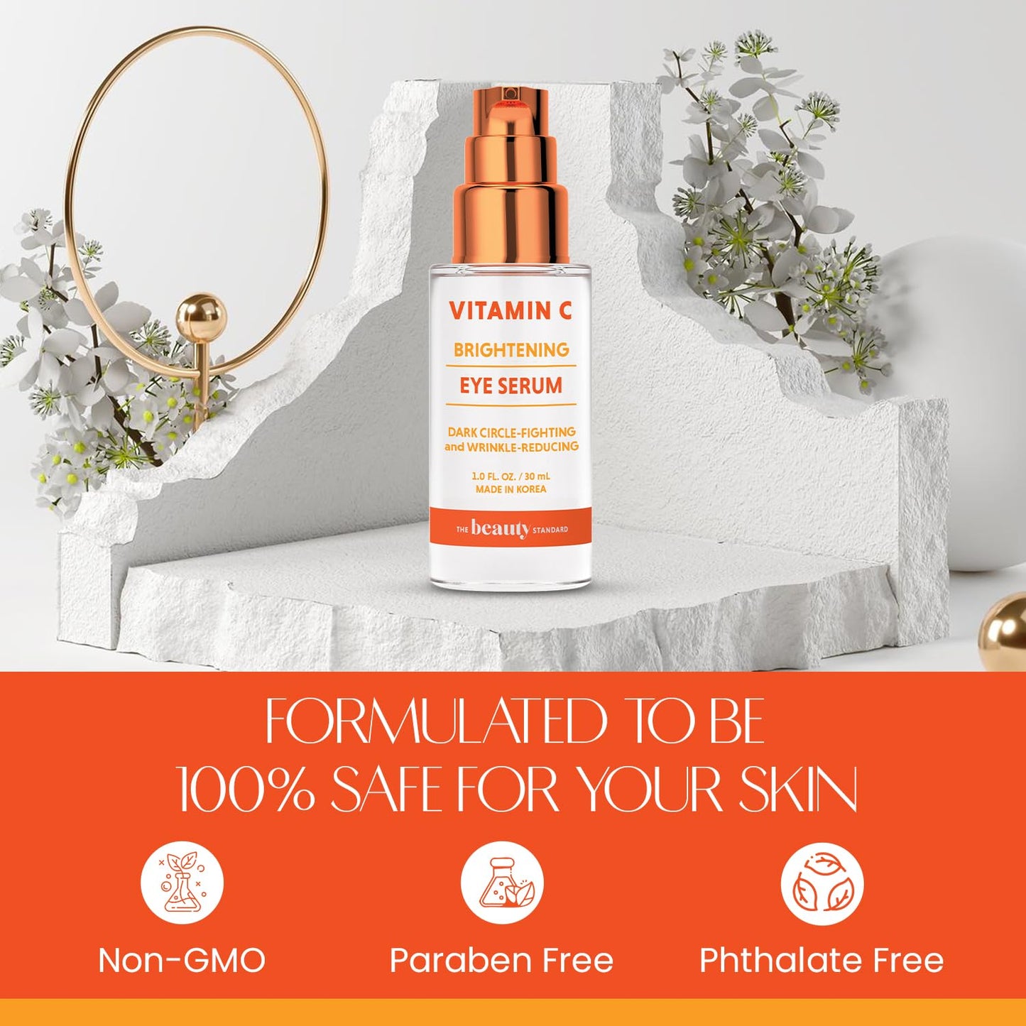 Vitamin C Under Eye Serum - Anti Aging - Reduces Eye Bags, Puffiness, Dark Circles & Wrinkles, Hydrating Eye Serum - Cruelty Free Korean Skin Care For All Skin Types - 1 oz / 30 ml