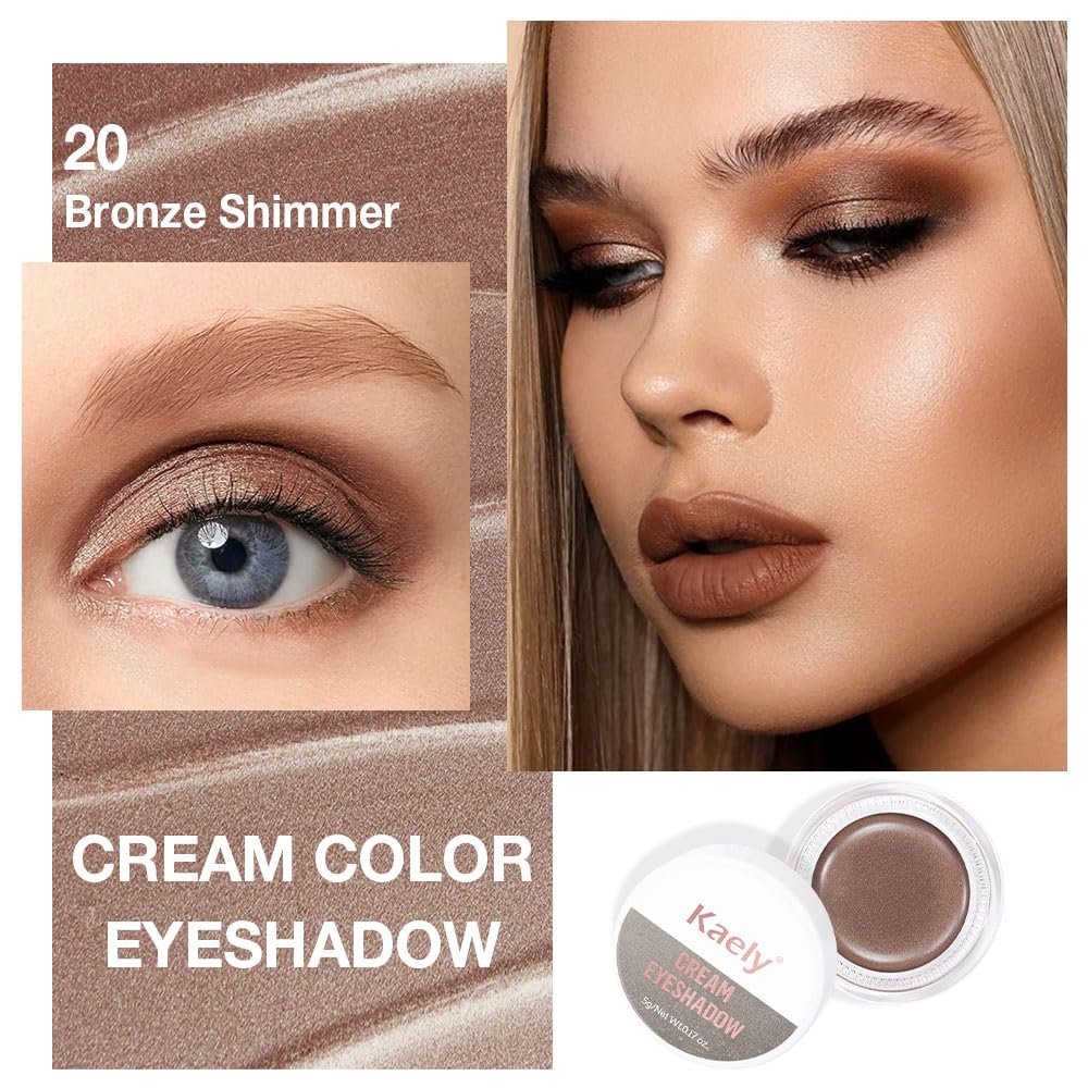 Cream Glitter Bronze Shimmer Metallic Eyeshadow Palette Makeup, Natural Single Mini Instant Holographic Eyeshadow For Women, Sombras Crema Para Ojos, Talc, Paraben & Cruelty Free, 20