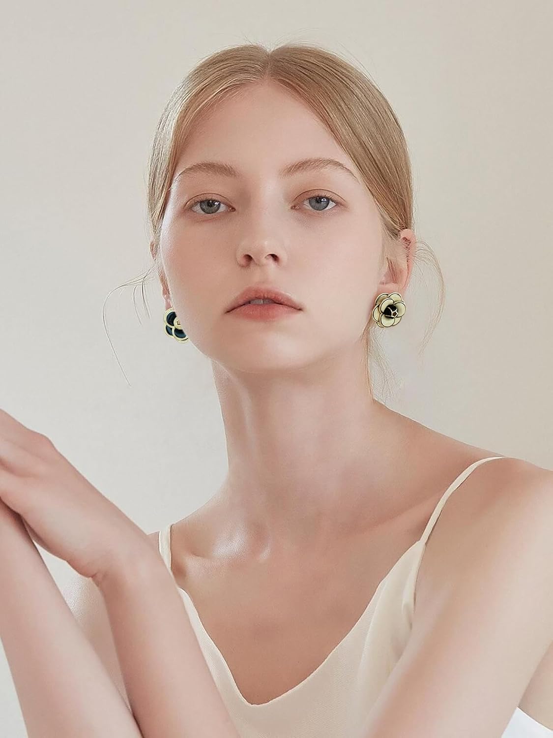 CLASSYZINT Gold/White/Red/Black Flower Stud Earrings For Women