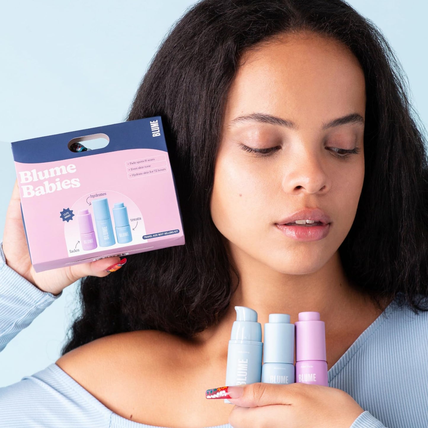 Blume Babies Travel Size Skincare - Skincare Gift Set Includes Meltdown Acne Oil, Milky Fade Dark Spots Serum, and Meltdown Gel Cream Face Moisturizer for Acne and Blemish Prevention (3 Count)