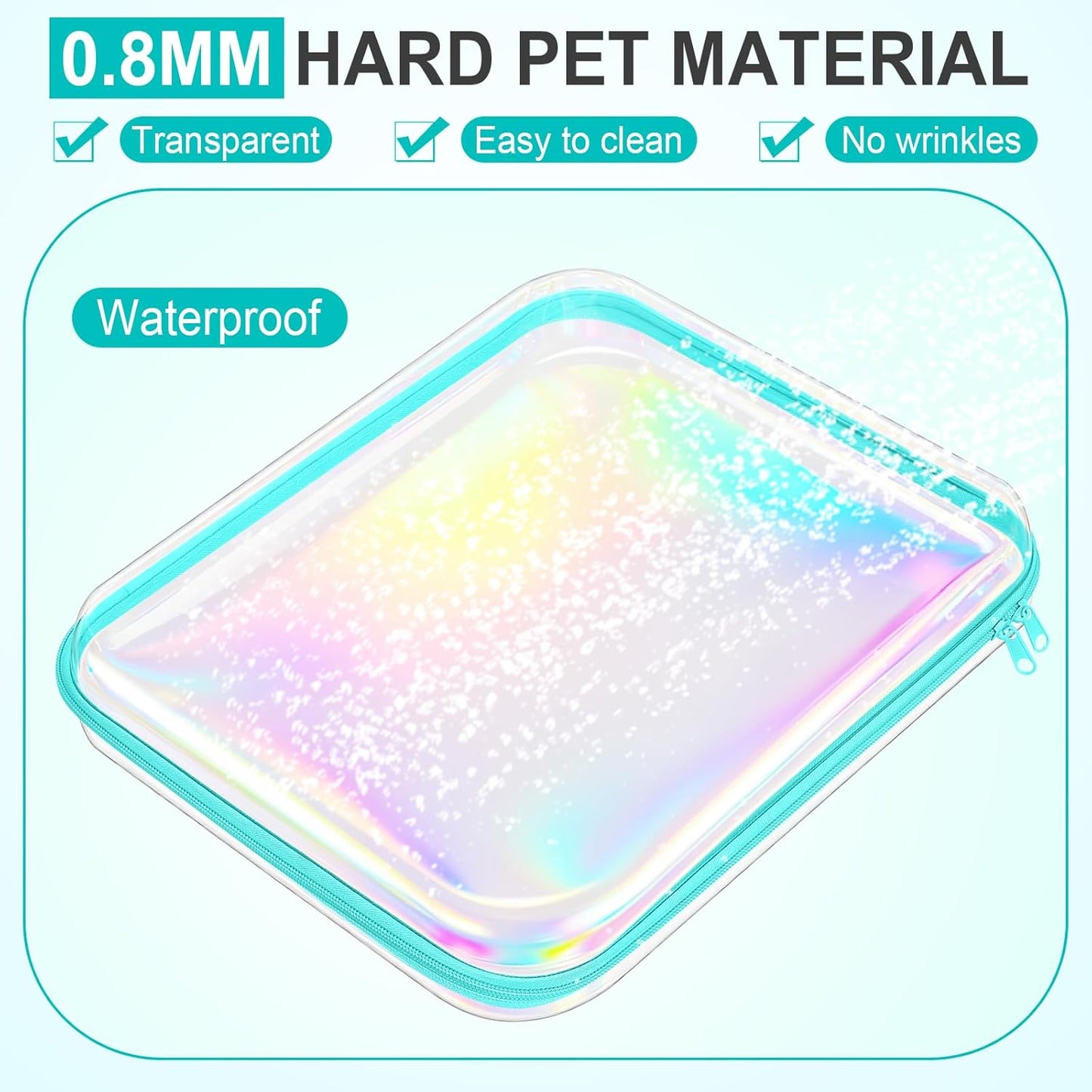 Hoolerry 3 Pcs Clear Hard Zipper Case Plastic Pouch Transparent Hard Case Clear Makeup Bag Portable Travel Organizer Bin for Cosmetics, Building Blocks, Puzzles(Laser,L)
