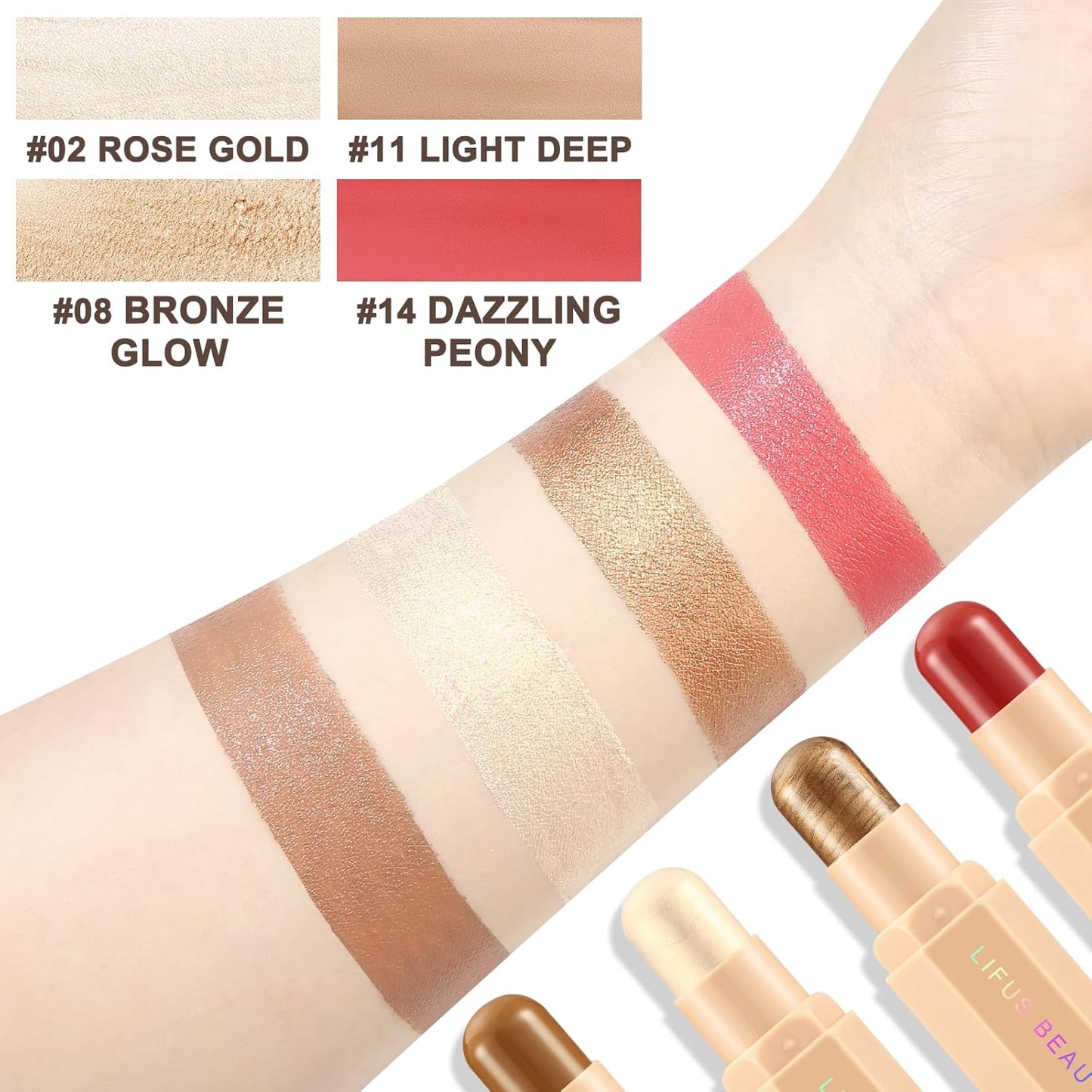 Face Cream Contour Stick Bronzer Stick Highlighter Stick Blush Stick Illuminator Makeup Glow Kit,Long Lasting Highly Piamented Skin Brighten Shadow Contour Bronzer Highlighter Blush Powder-A2