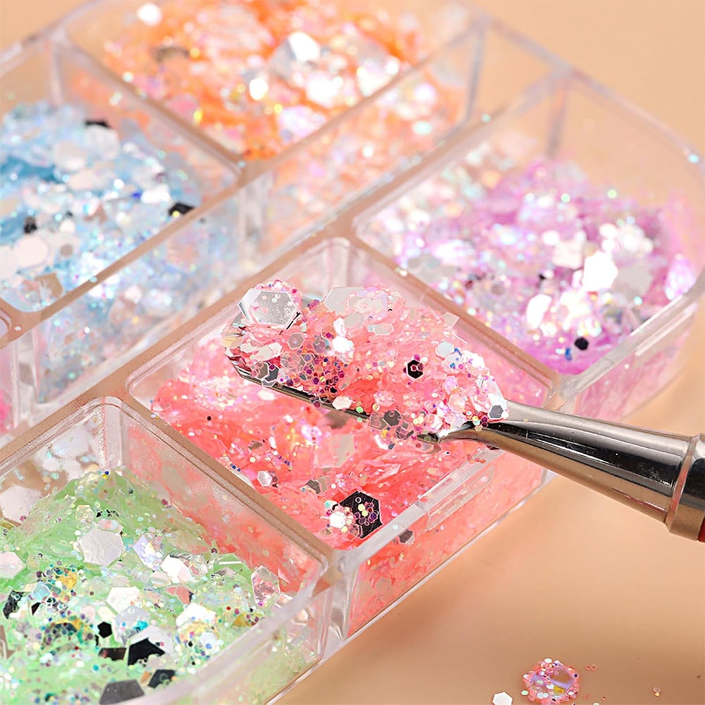 12 Grids Colorful Mermaid Nail Sequin Holographic Nail Art Glitter,Iridescent Nail Art Flake Glitter Decals Glass Paper Design Nail Accessories Acrylic Nails for Women Make Up DIY Nail Decoration