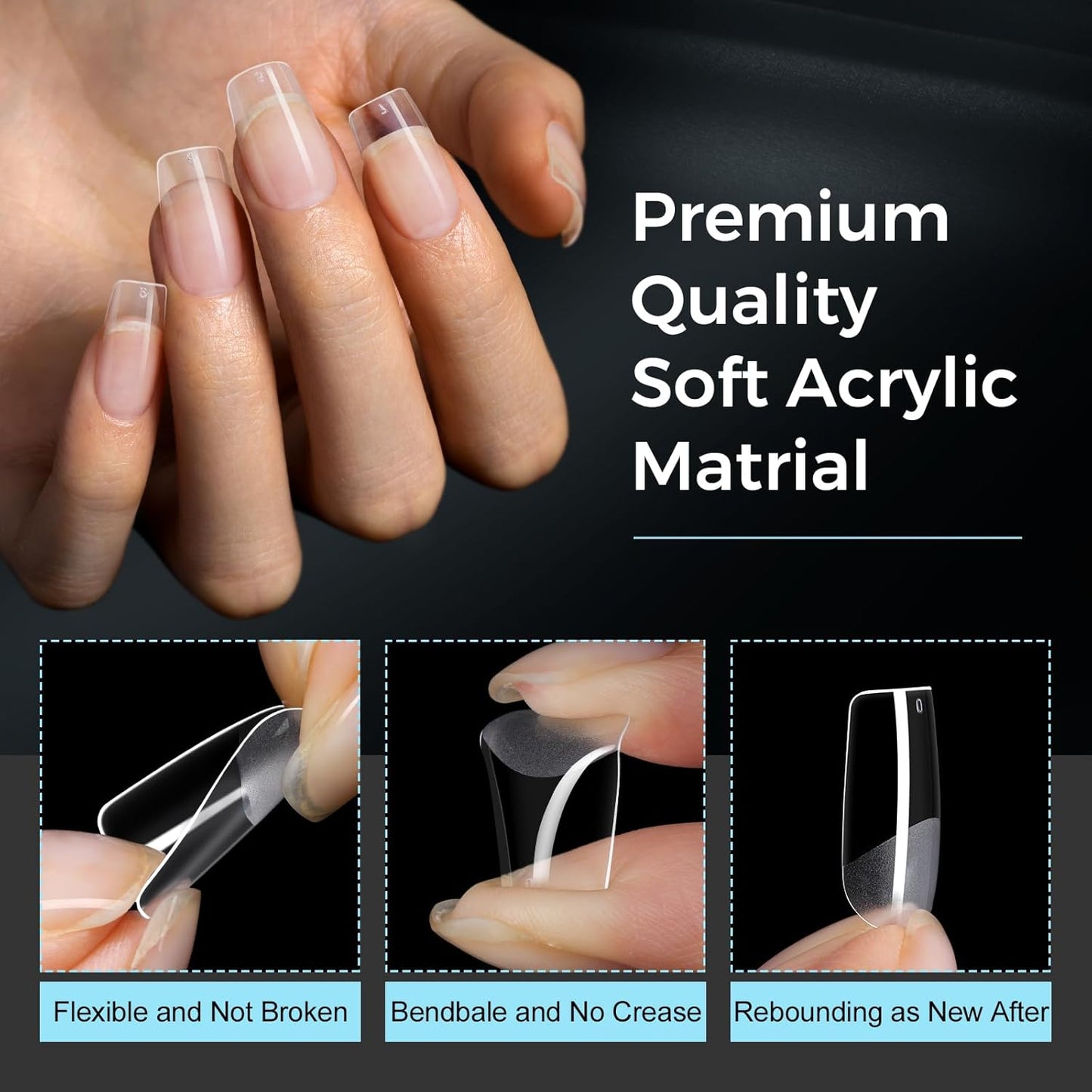 TOMICCA Short Square Nail Tips Acrylic Nails 240Pcs Acrylic Nail Kit Gel Nail Tips 12 Sizes Pre-shape Short Clear Fake Nails for Nail Extension Art Home DIY