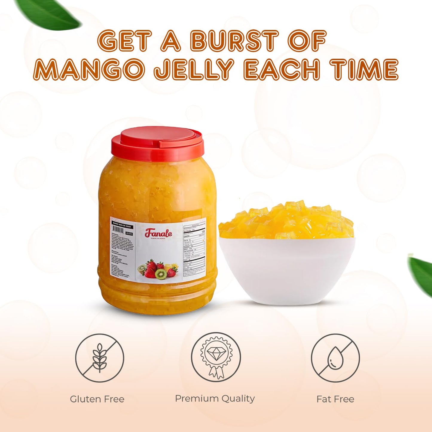 Fanale Coconut Jelly Topping nata de coco for Bubble Tea 8.3 lb | Mango Jelly | for Boba Tea, Smoothies, Slushes, Desserts | 8.3lb | JEL003